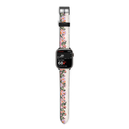 Floral Banner Pattern Apple Watch Strap Size 38mm with Space Grey Hardware