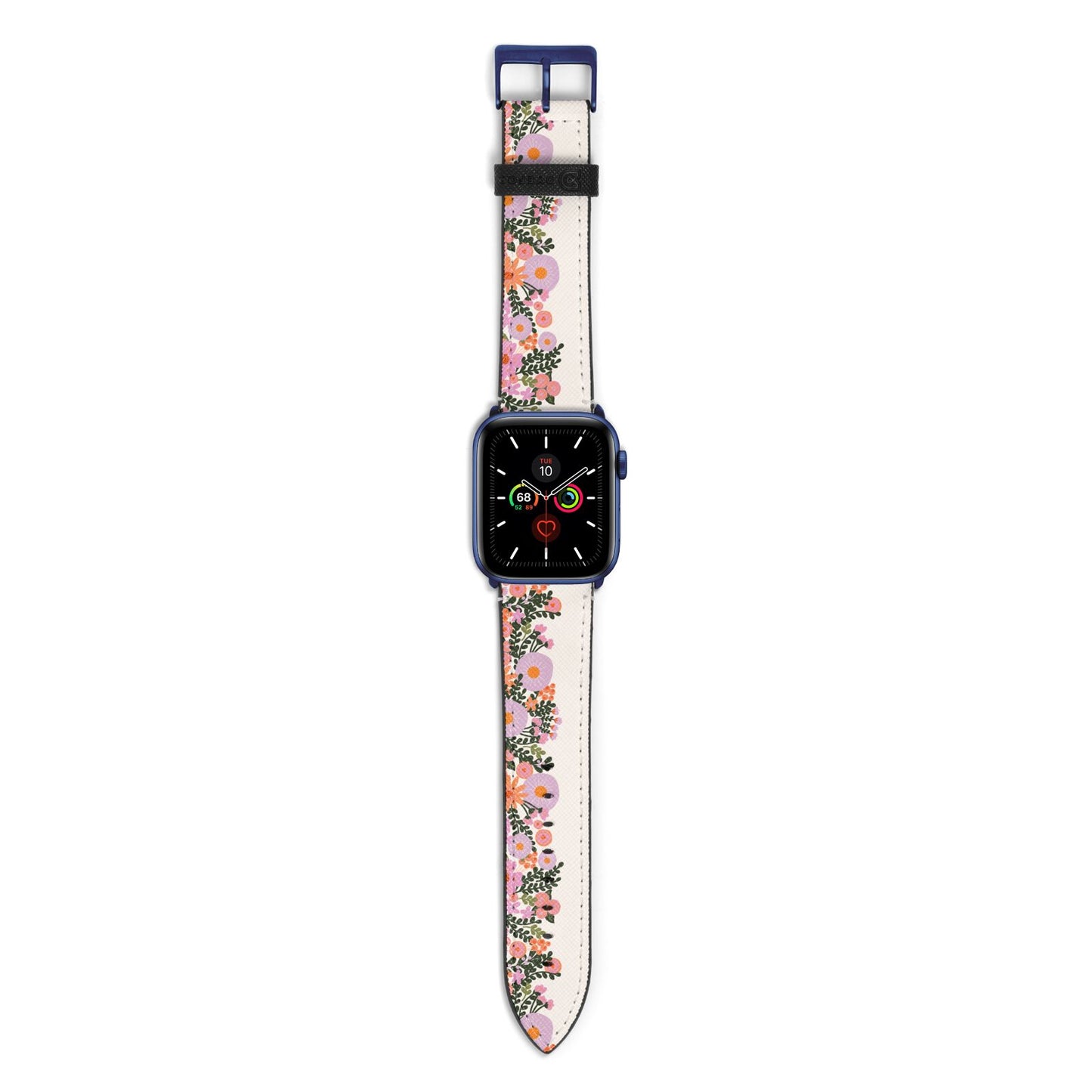 Floral Banner Pattern Apple Watch Strap with Blue Hardware