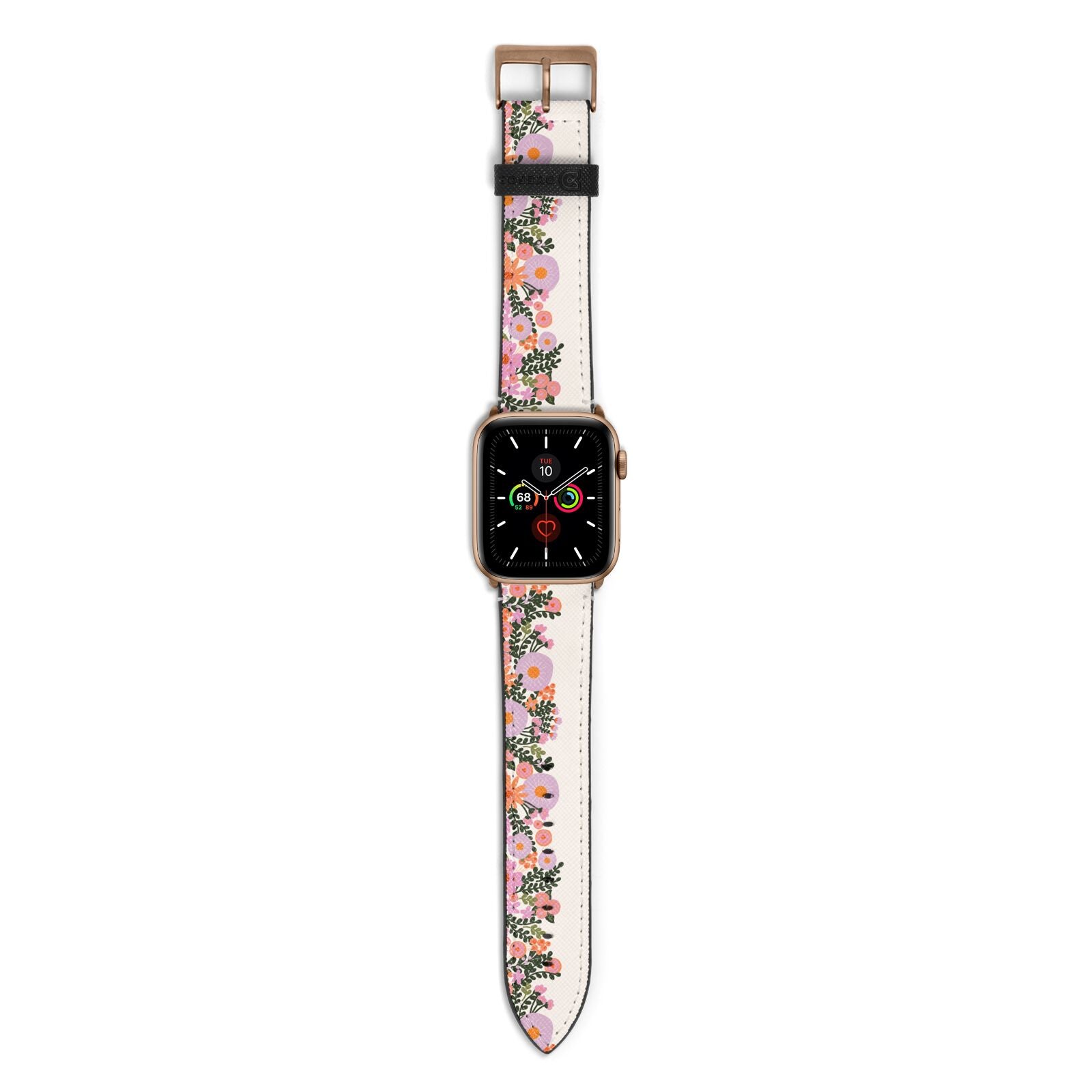 Floral Banner Pattern Apple Watch Strap with Gold Hardware