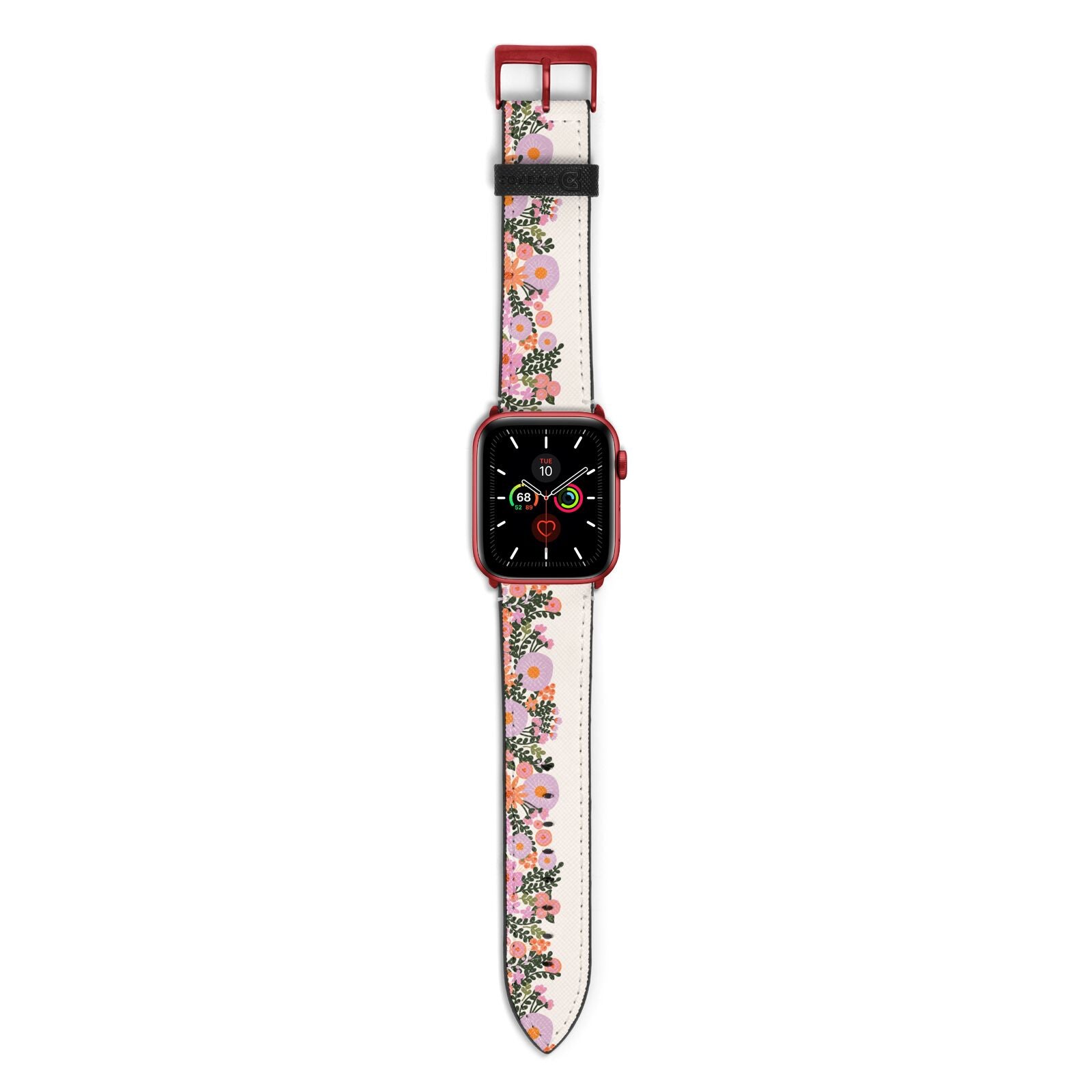 Floral Banner Pattern Apple Watch Strap with Red Hardware