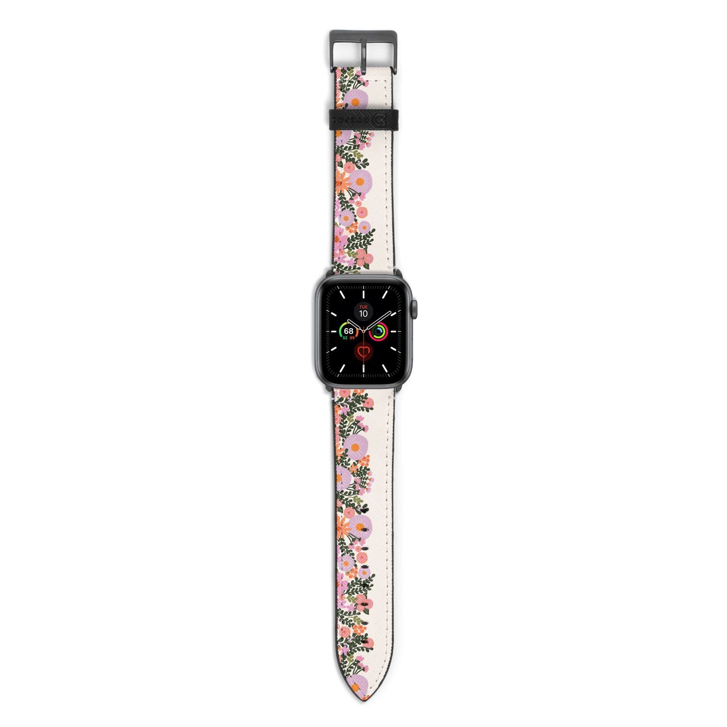 Floral Banner Pattern Apple Watch Strap with Space Grey Hardware