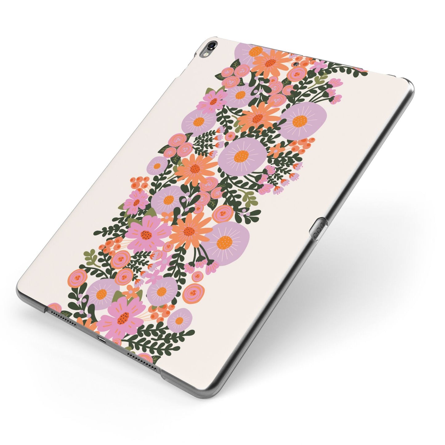 Floral Banner Pattern Apple iPad Case on Grey iPad Side View
