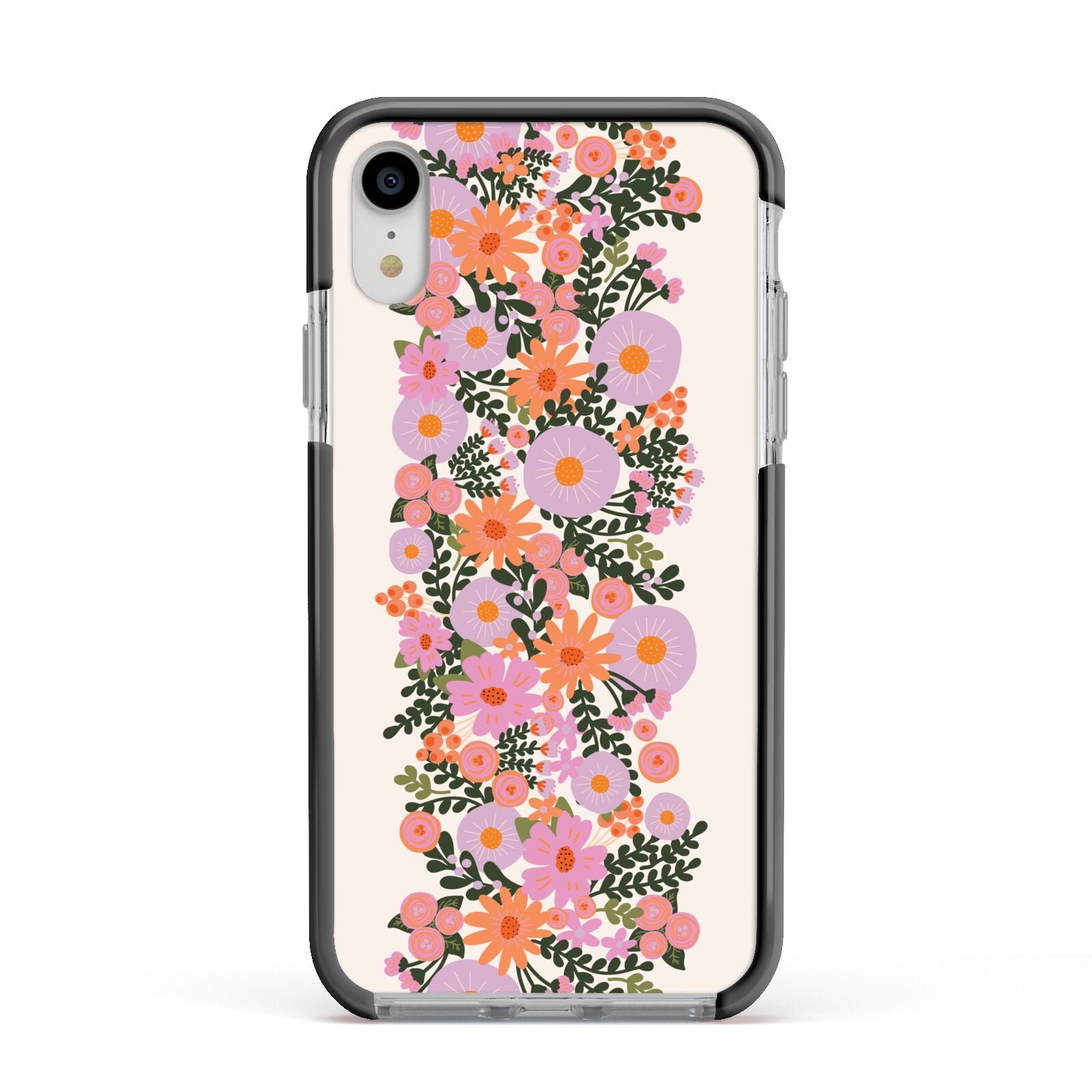 Floral Banner Pattern Apple iPhone XR Impact Case Black Edge on Silver Phone