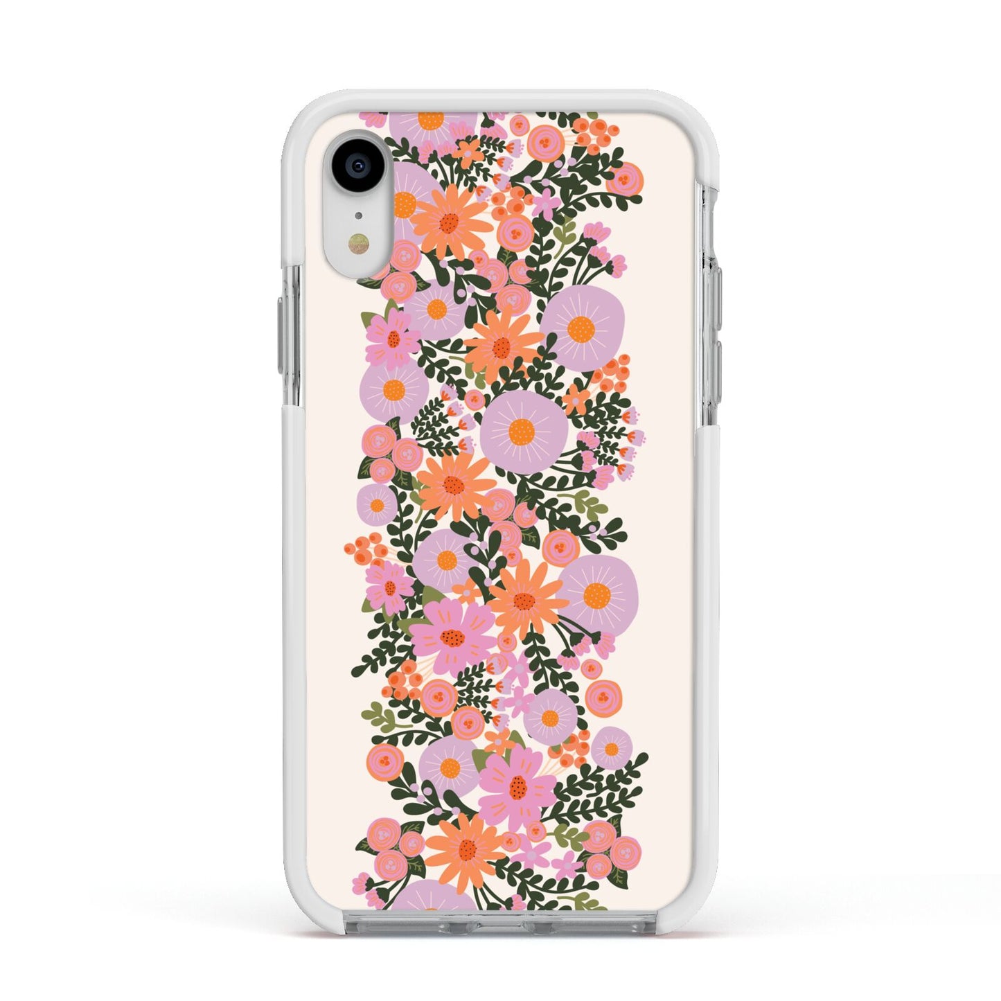 Floral Banner Pattern Apple iPhone XR Impact Case White Edge on Silver Phone