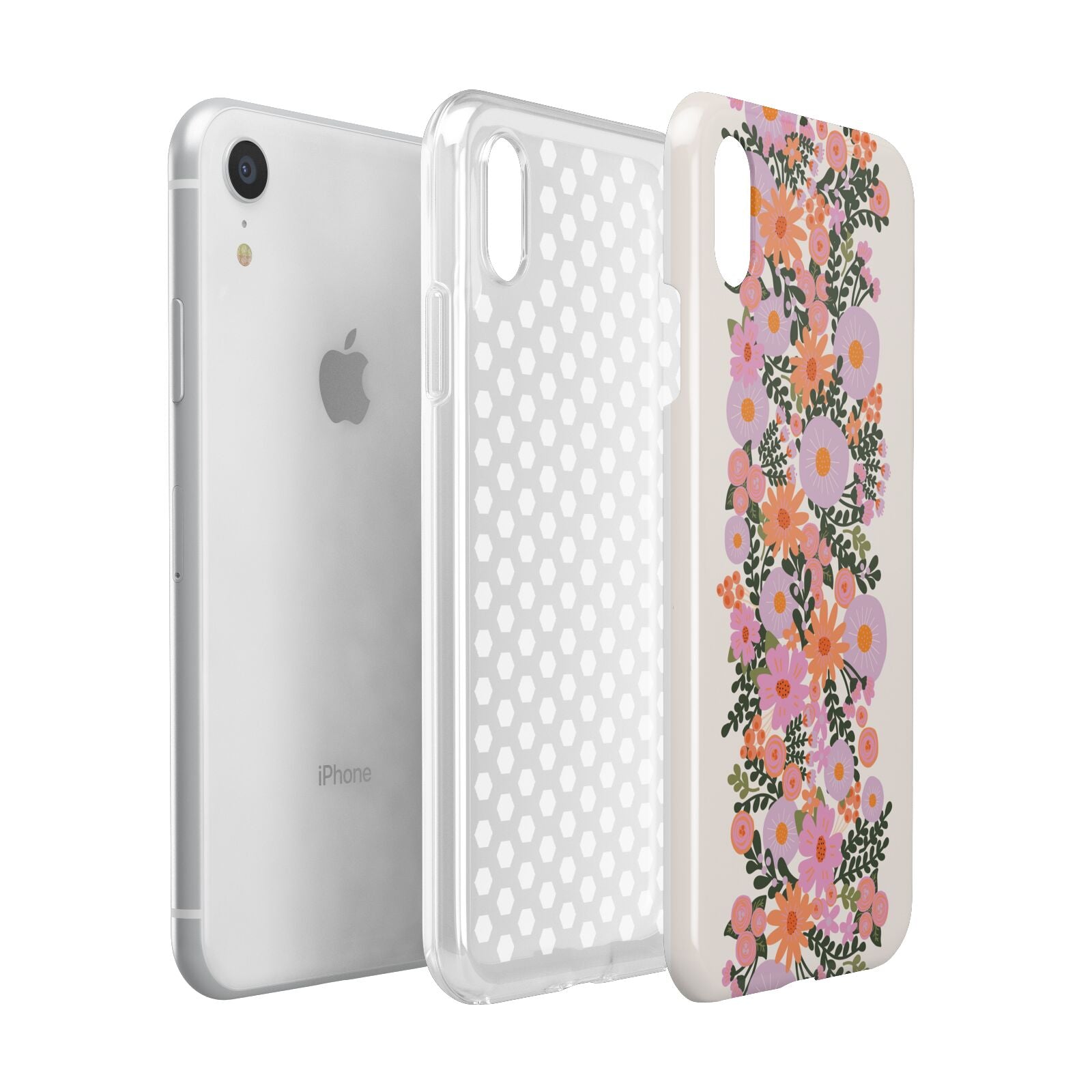 Floral Banner Pattern Apple iPhone XR White 3D Tough Case Expanded view