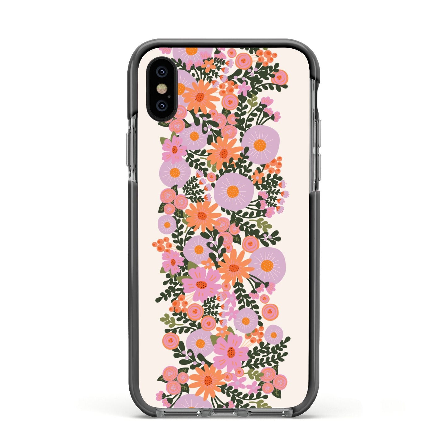 Floral Banner Pattern Apple iPhone Xs Impact Case Black Edge on Black Phone