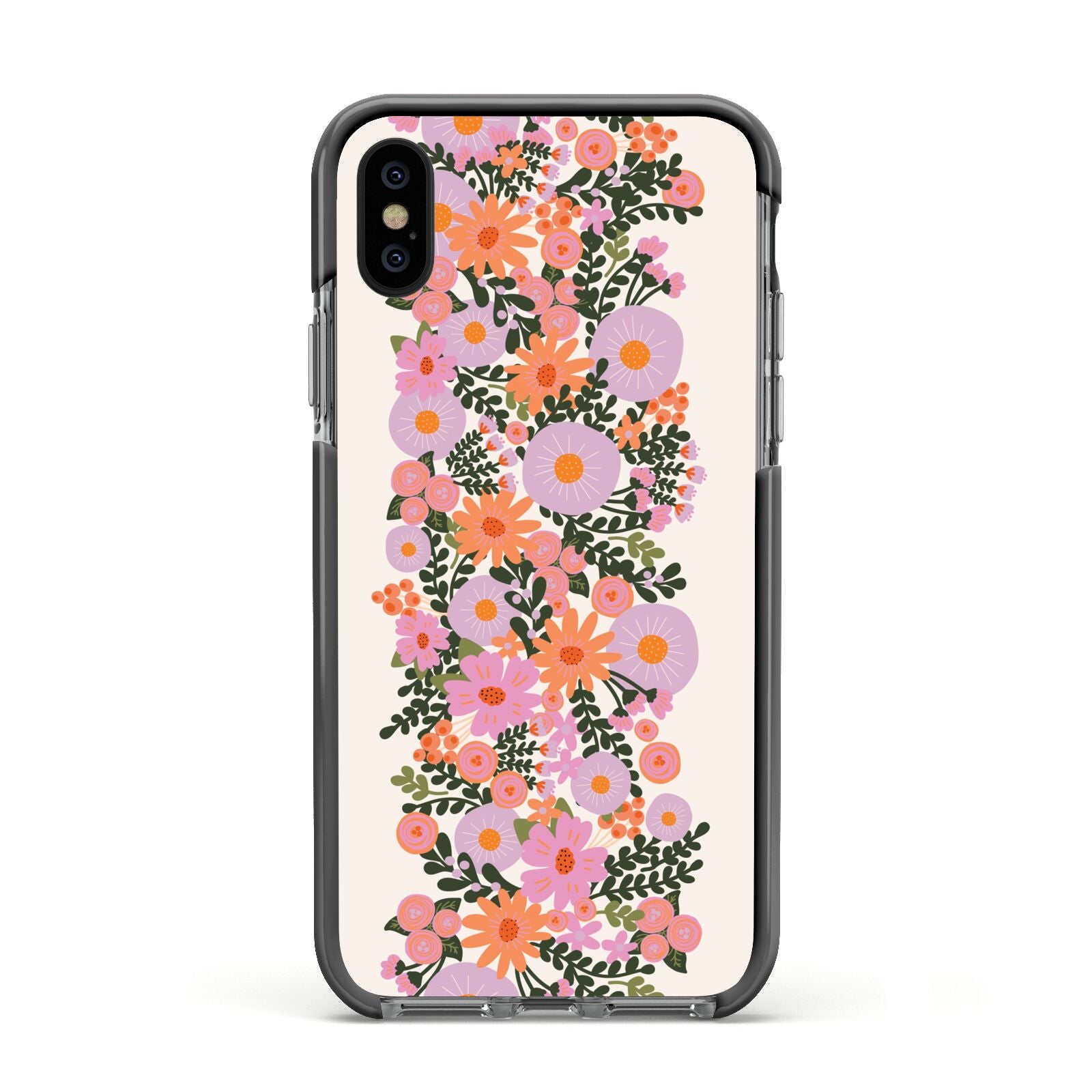 Floral Banner Pattern Apple iPhone Xs Impact Case Black Edge on Black Phone