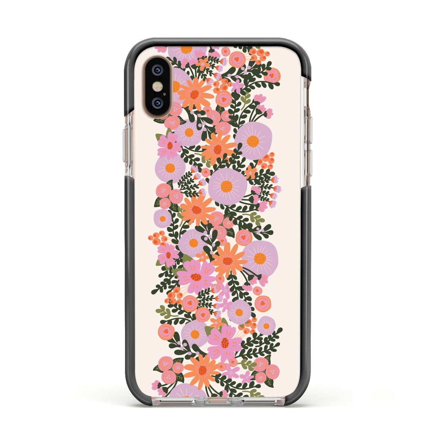 Floral Banner Pattern Apple iPhone Xs Impact Case Black Edge on Gold Phone