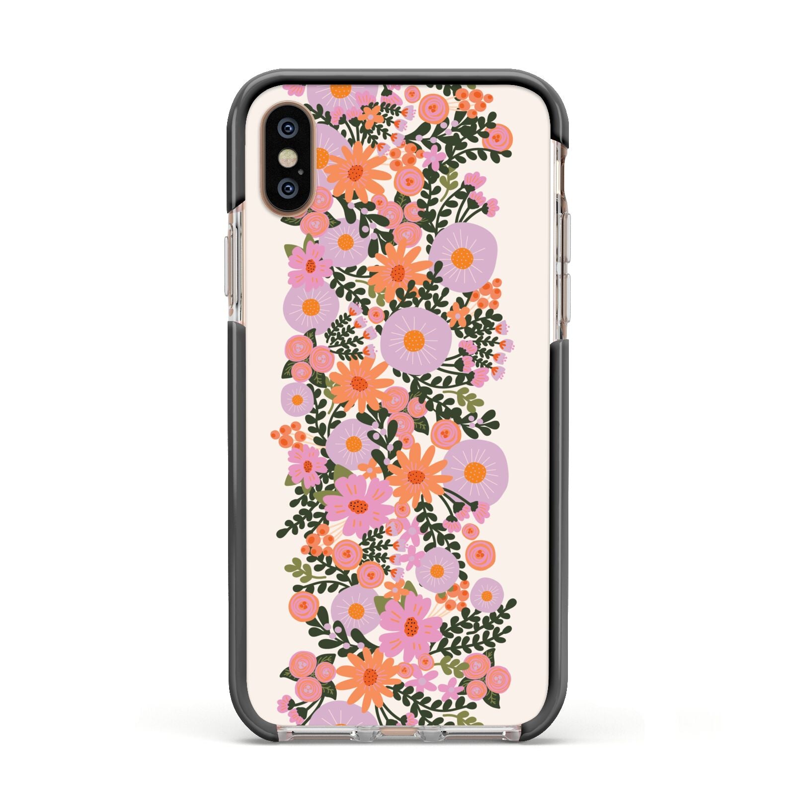 Floral Banner Pattern Apple iPhone Xs Impact Case Black Edge on Gold Phone
