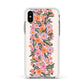 Floral Banner Pattern Apple iPhone Xs Impact Case White Edge on Silver Phone