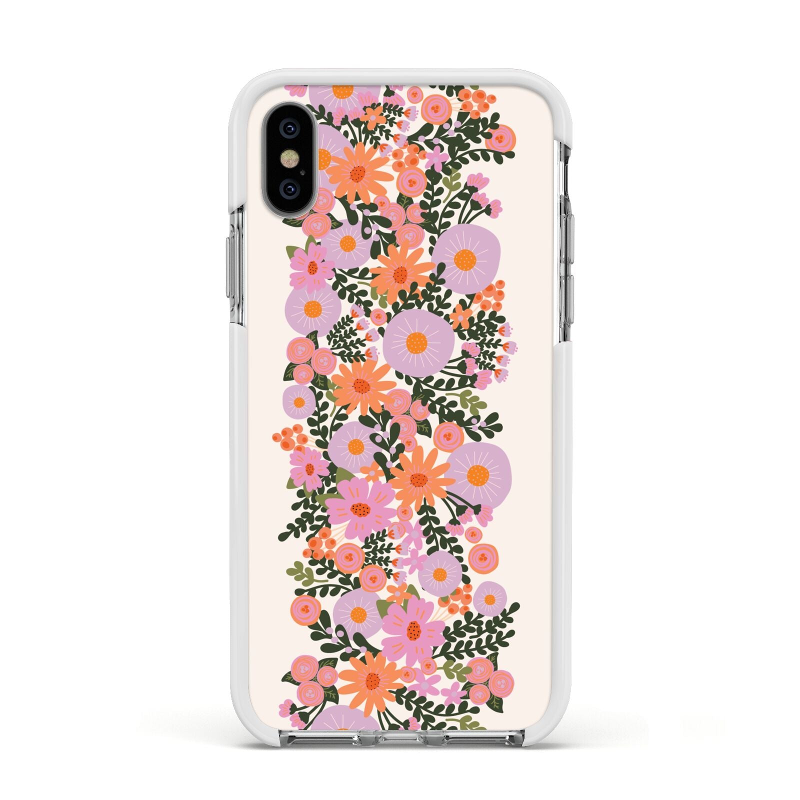 Floral Banner Pattern Apple iPhone Xs Impact Case White Edge on Silver Phone
