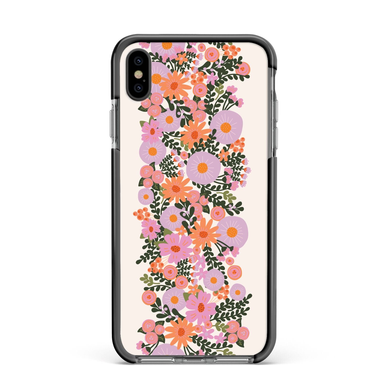 Floral Banner Pattern Apple iPhone Xs Max Impact Case Black Edge on Black Phone