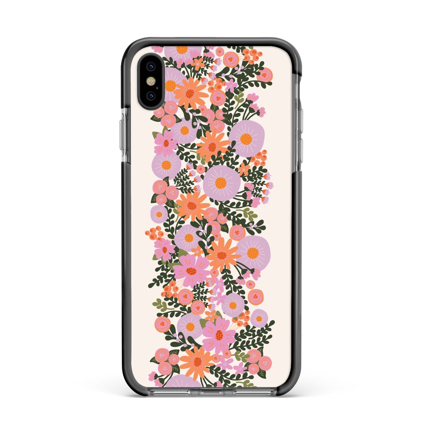 Floral Banner Pattern Apple iPhone Xs Max Impact Case Black Edge on Black Phone