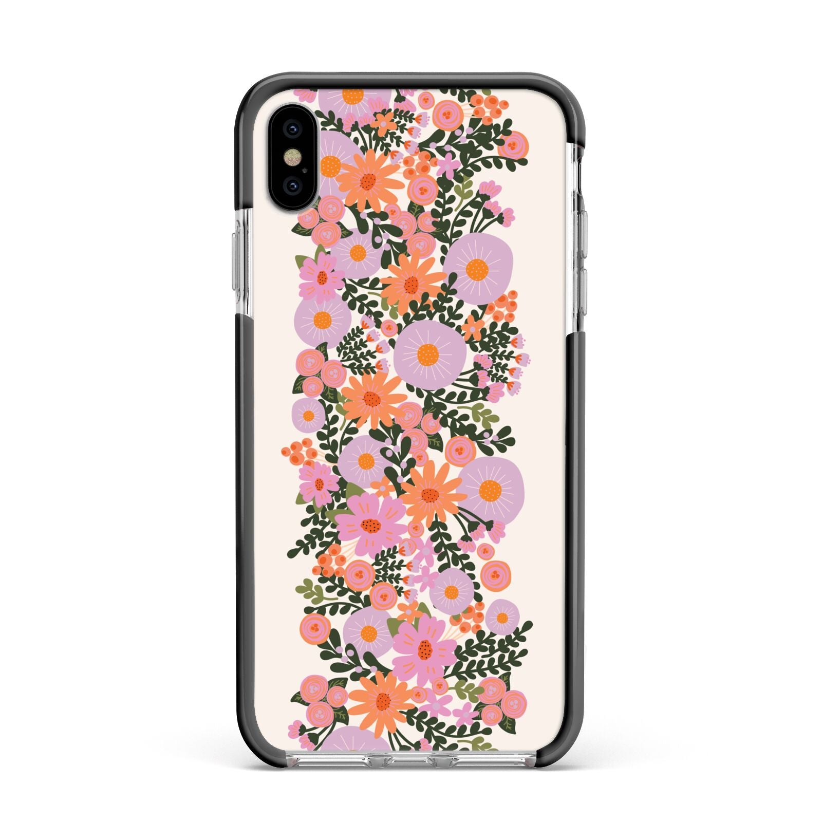 Floral Banner Pattern Apple iPhone Xs Max Impact Case Black Edge on Silver Phone