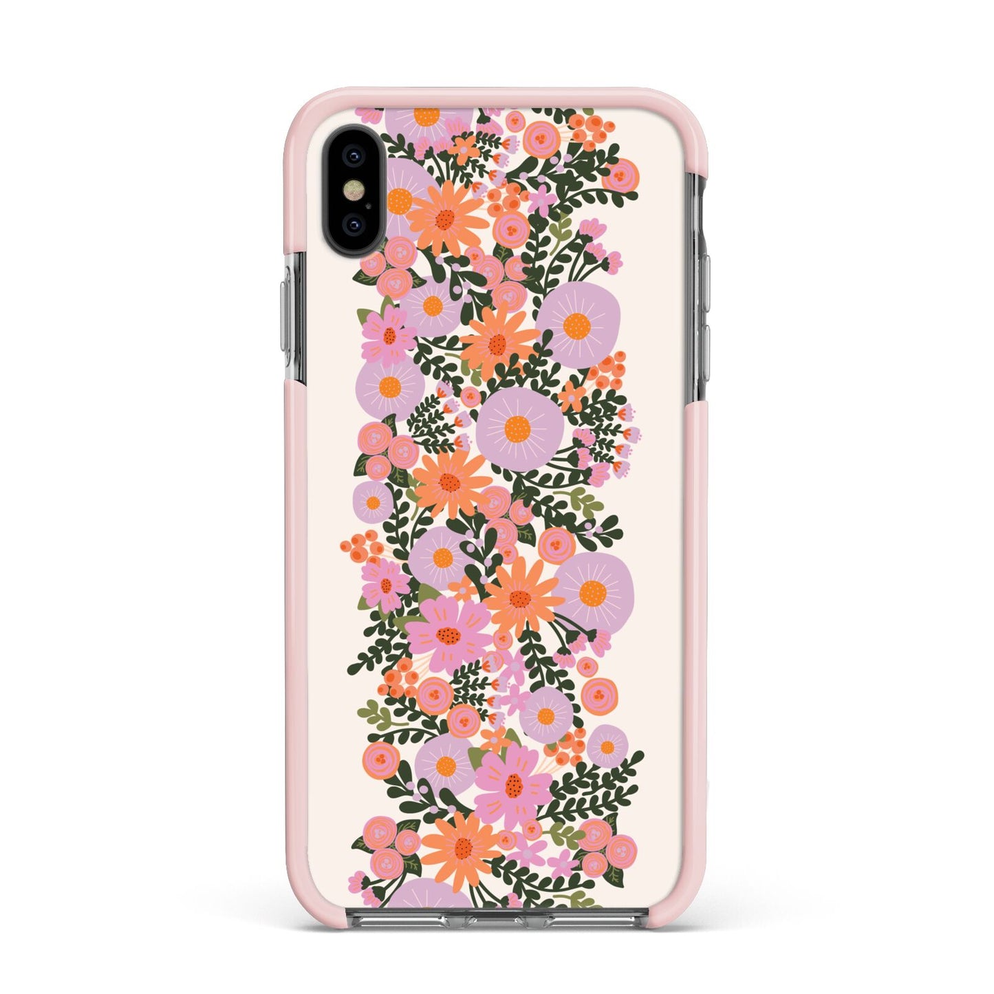Floral Banner Pattern Apple iPhone Xs Max Impact Case Pink Edge on Black Phone