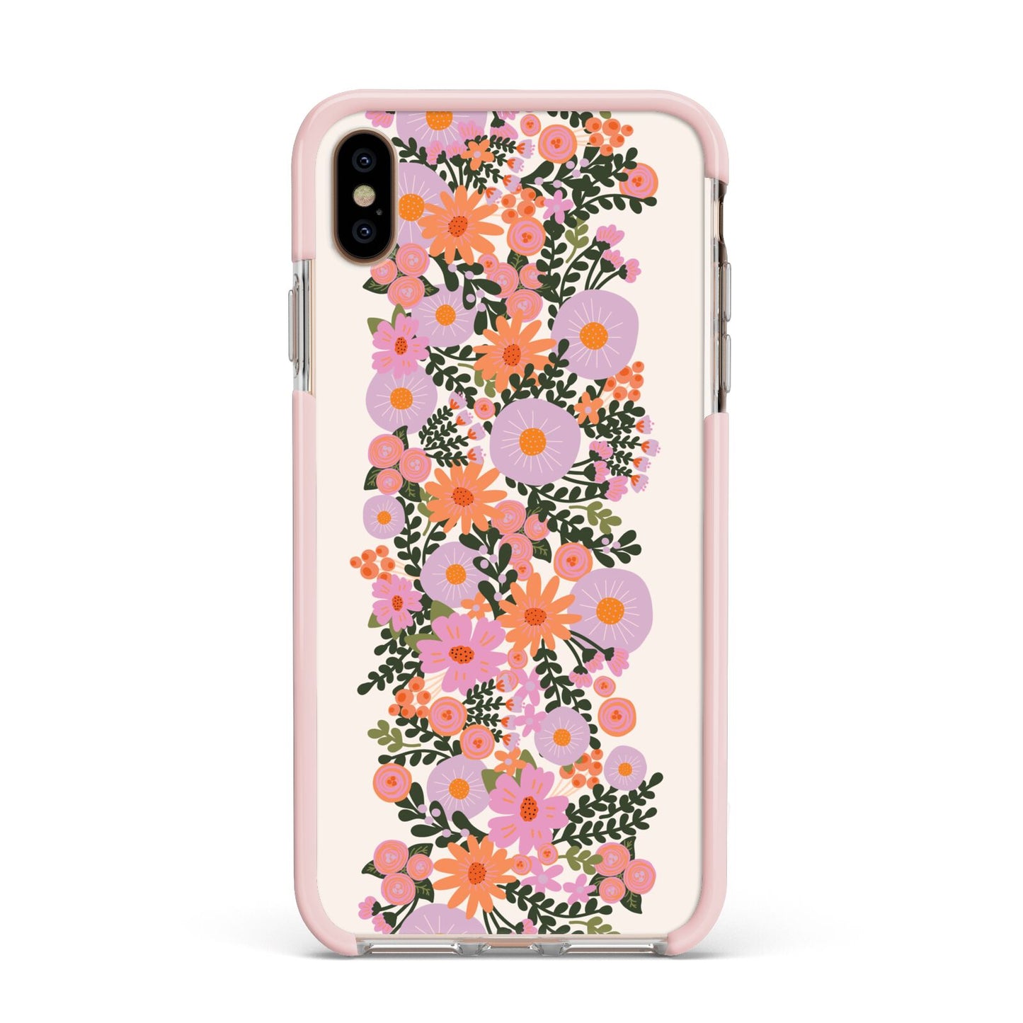 Floral Banner Pattern Apple iPhone Xs Max Impact Case Pink Edge on Gold Phone