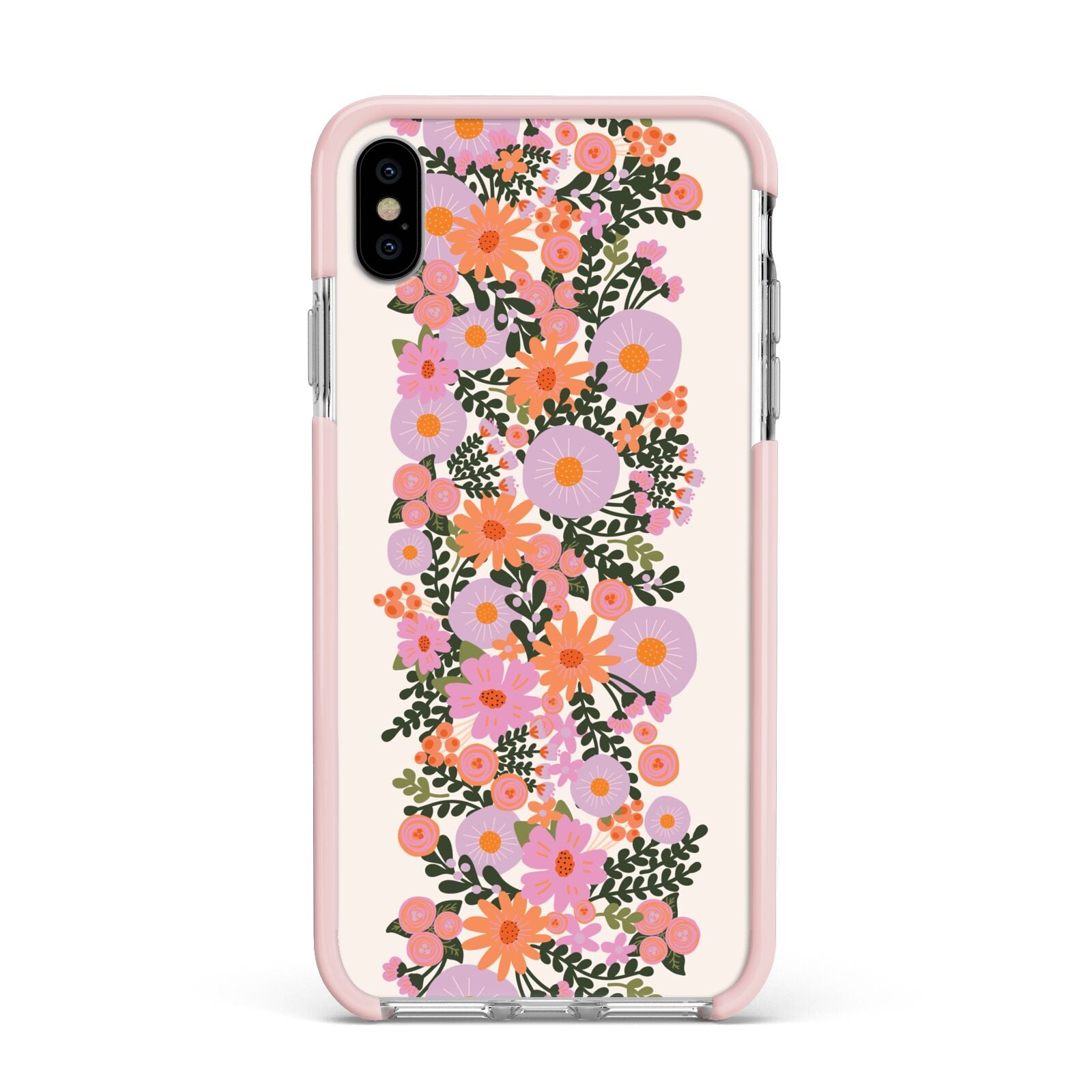 Floral Banner Pattern Apple iPhone Xs Max Impact Case Pink Edge on Silver Phone