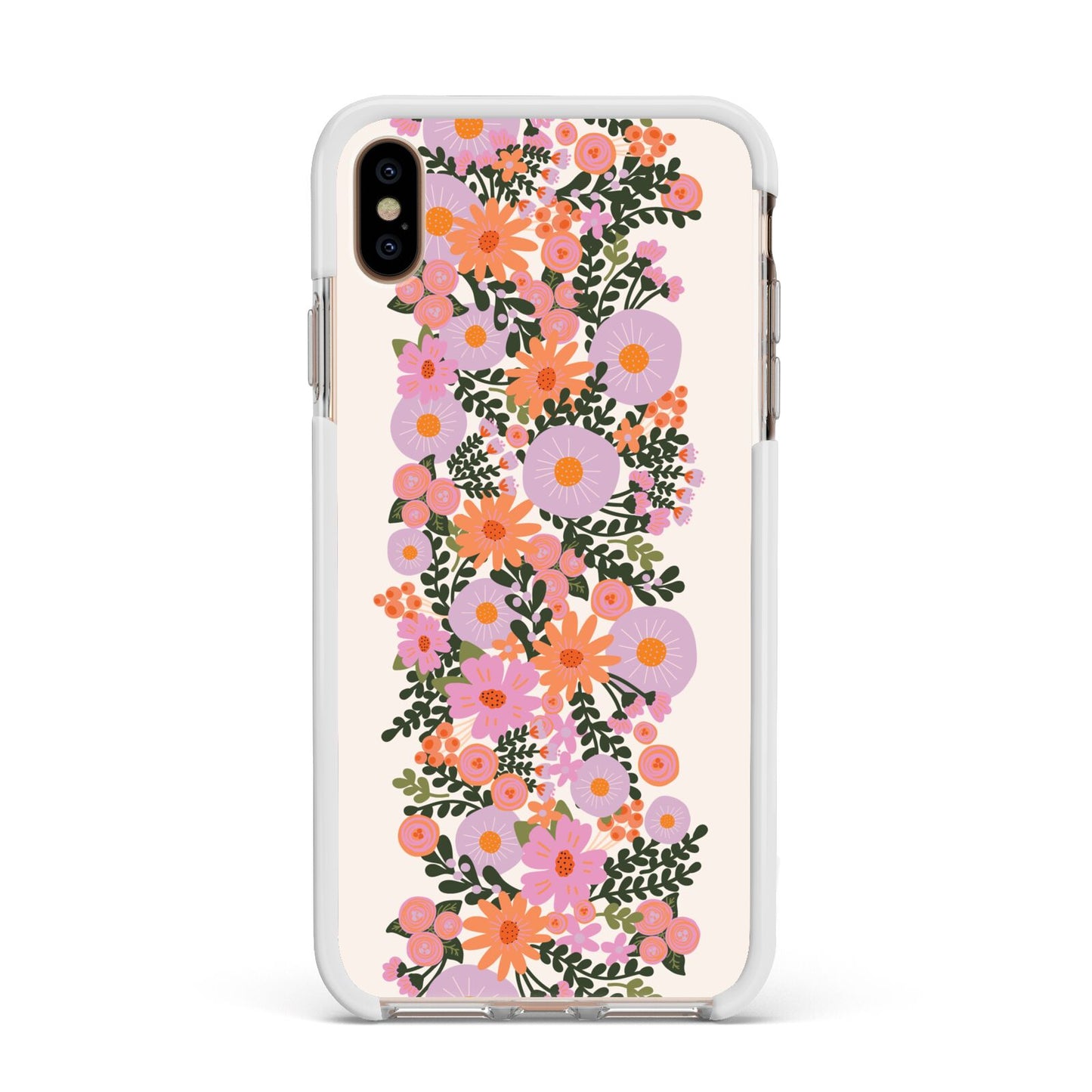 Floral Banner Pattern Apple iPhone Xs Max Impact Case White Edge on Gold Phone