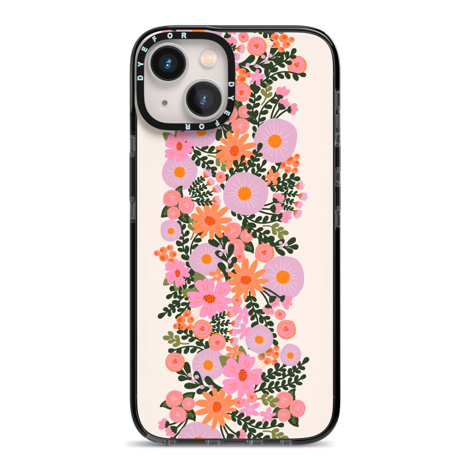 Floral Banner Pattern iPhone 13 Black Impact Case on Silver phone