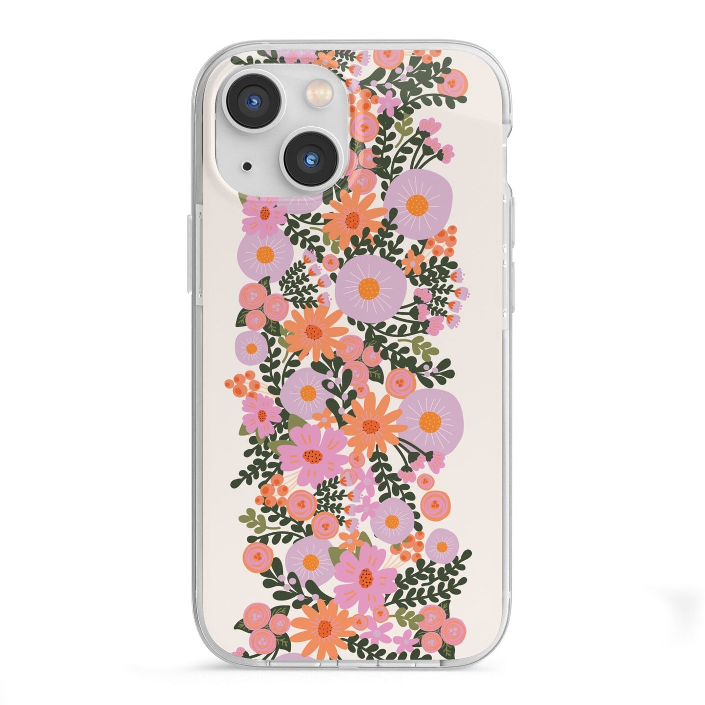Floral Banner Pattern iPhone 13 Mini TPU Impact Case with White Edges