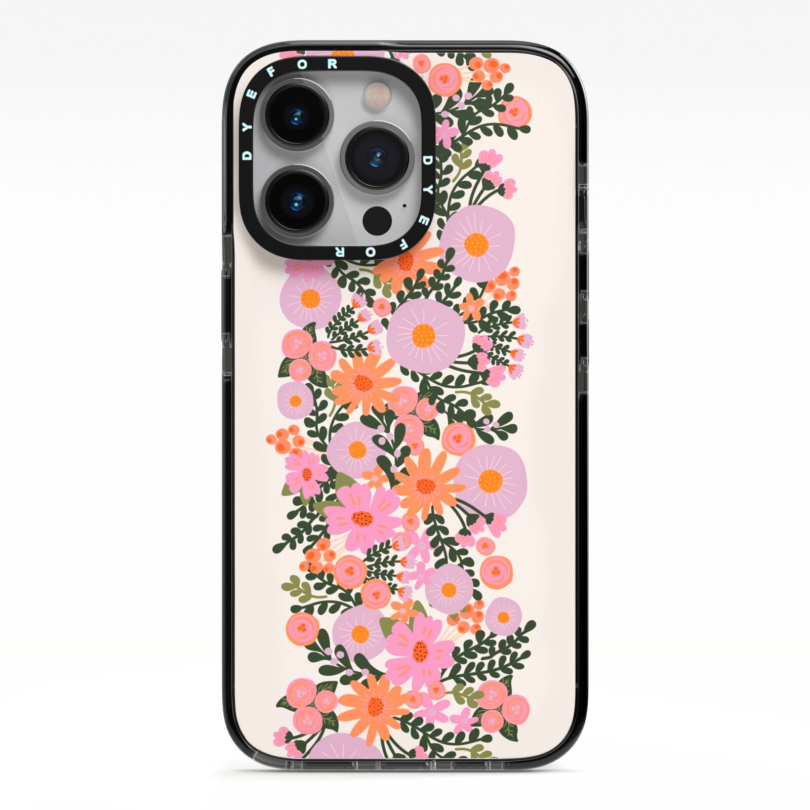 Floral Banner Pattern iPhone 13 Pro Black Impact Case on Silver phone