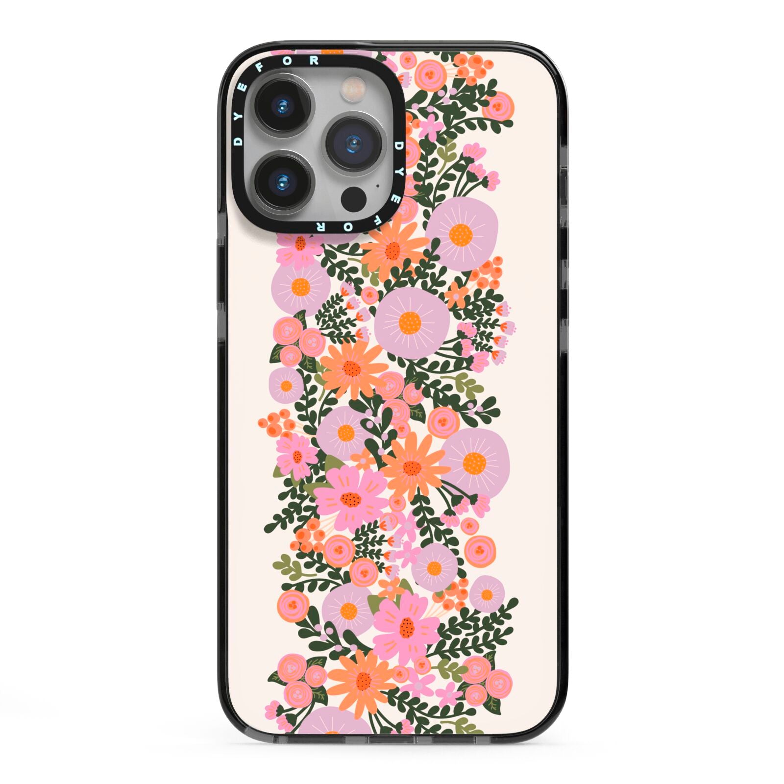 Floral Banner Pattern iPhone 13 Pro Max Black Impact Case on Silver phone