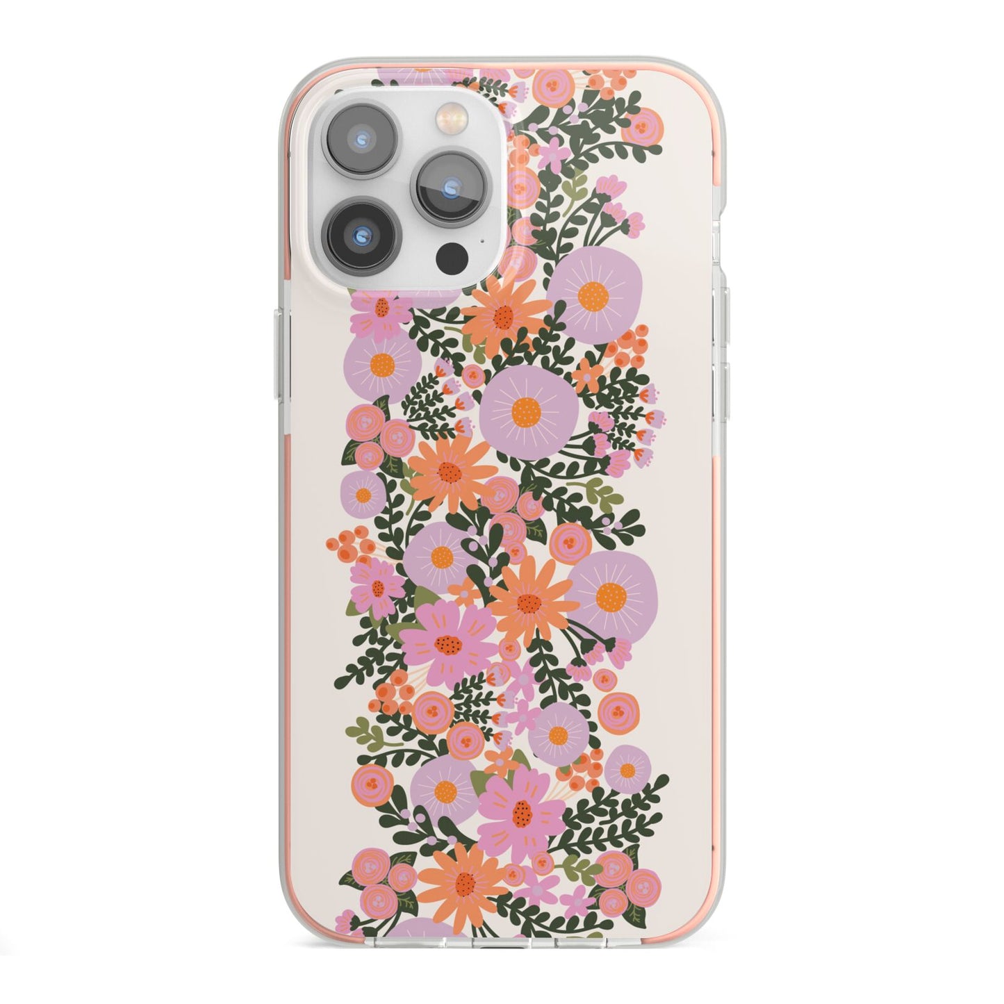Floral Banner Pattern iPhone 13 Pro Max TPU Impact Case with Pink Edges