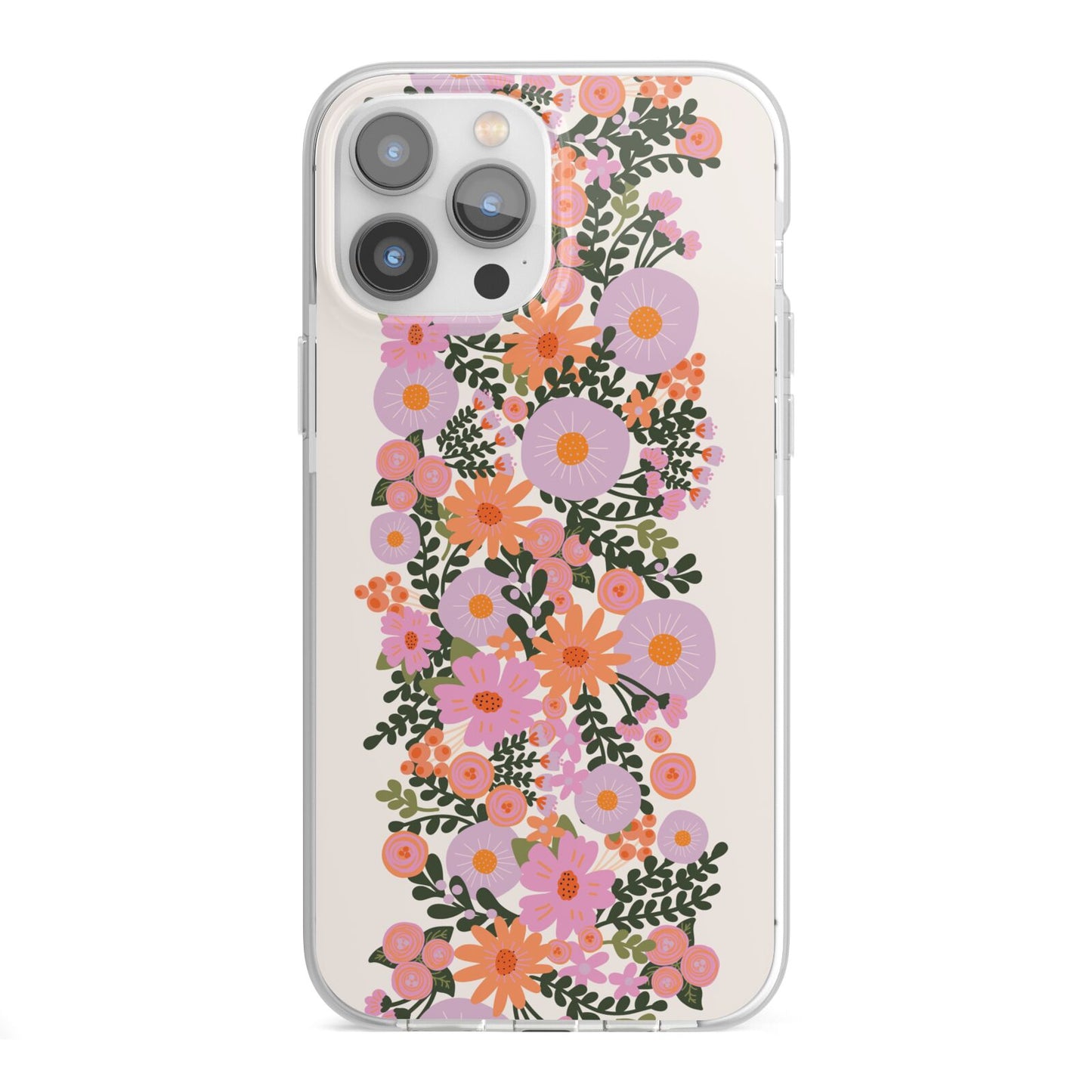 Floral Banner Pattern iPhone 13 Pro Max TPU Impact Case with White Edges