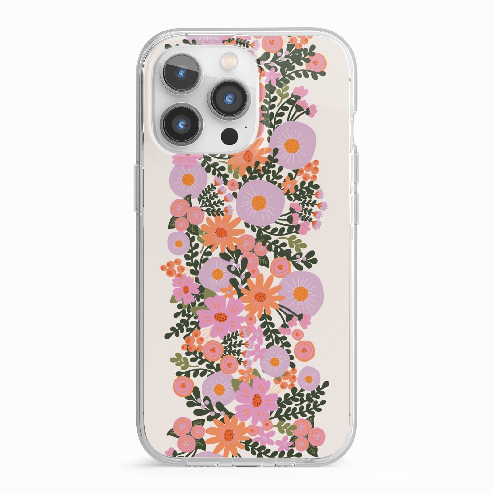Floral Banner Pattern iPhone 13 Pro TPU Impact Case with White Edges