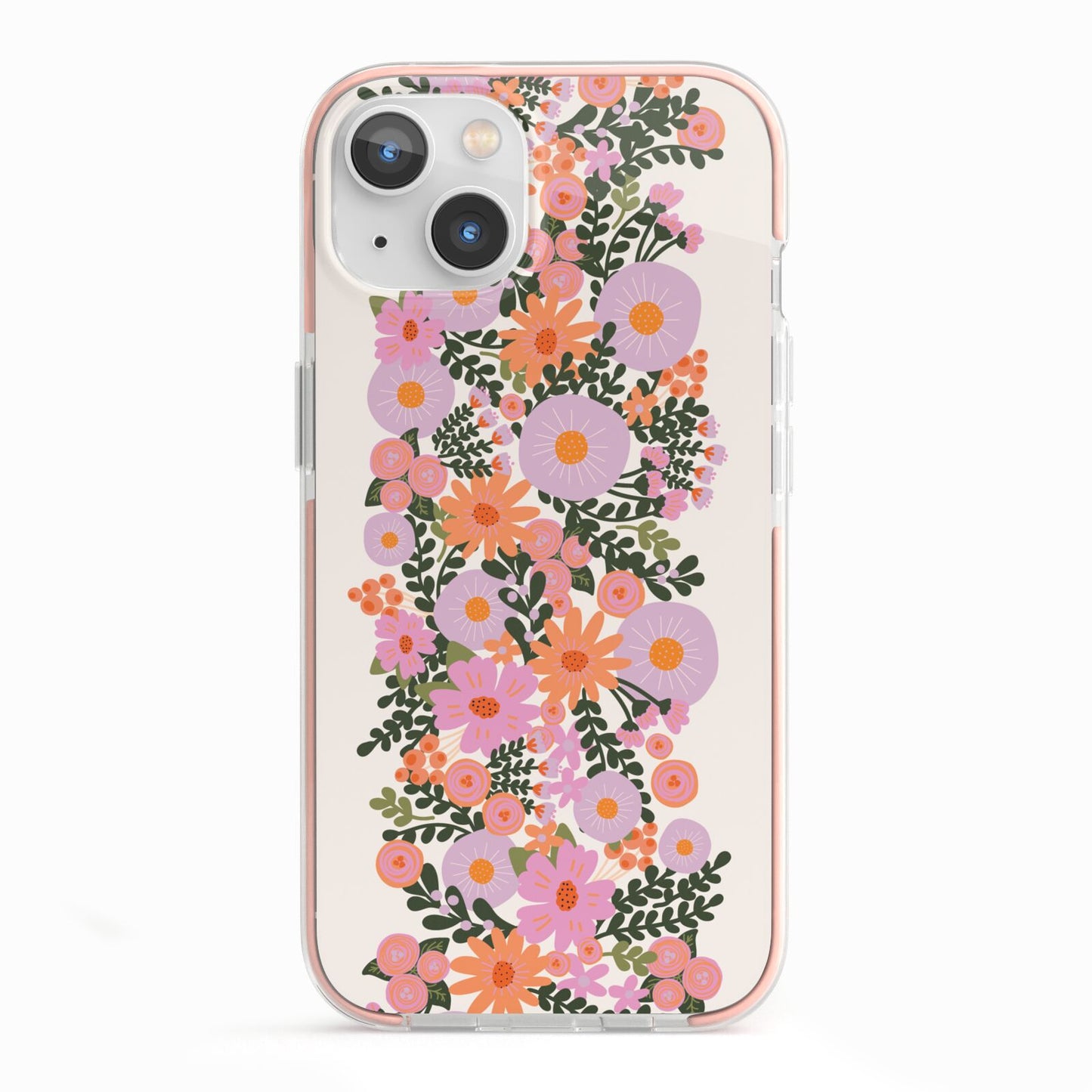 Floral Banner Pattern iPhone 13 TPU Impact Case with Pink Edges