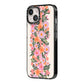 Floral Banner Pattern iPhone 14 Black Impact Case Side Angle on Silver phone