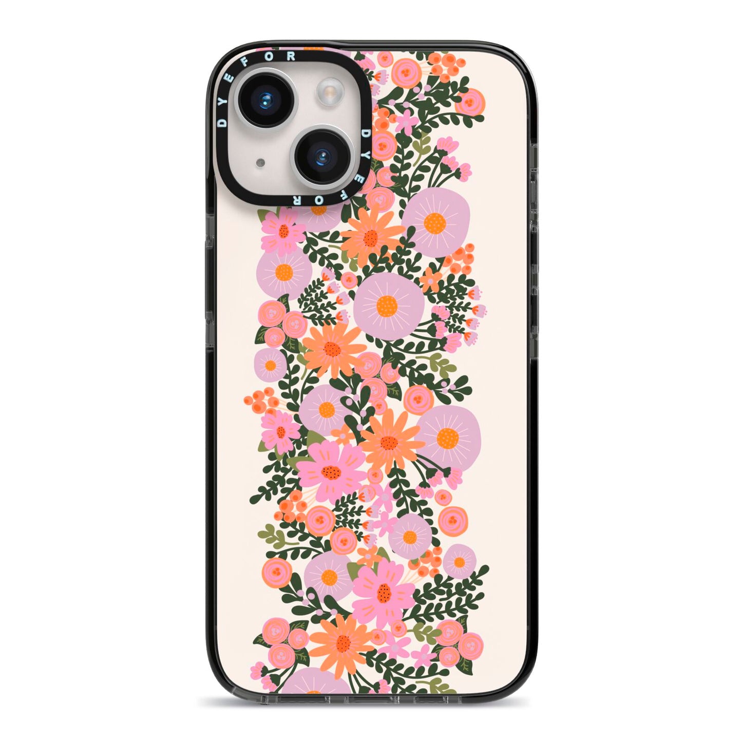 Floral Banner Pattern iPhone 14 Black Impact Case on Silver phone