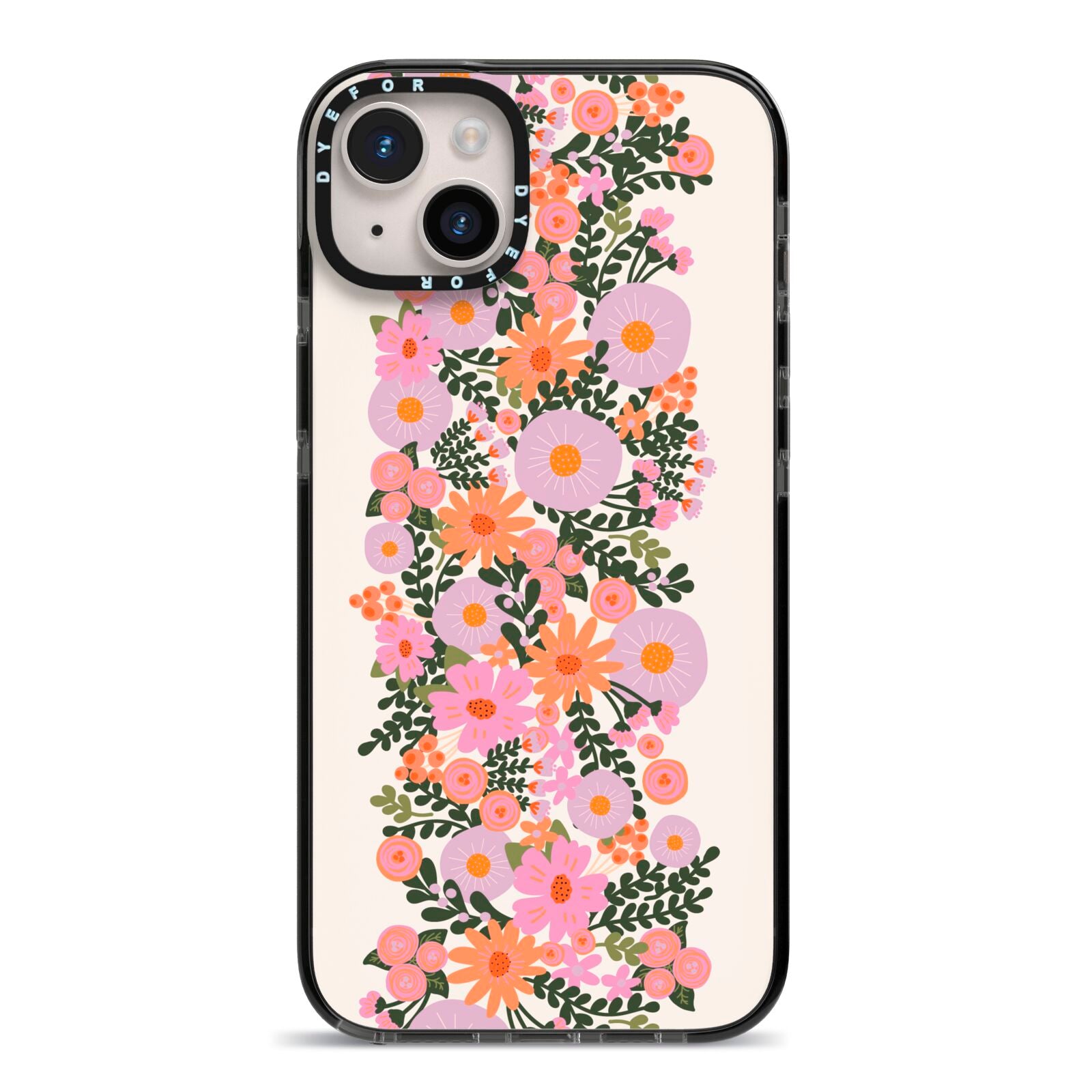 Floral Banner Pattern iPhone 14 Plus Black Impact Case on Silver phone