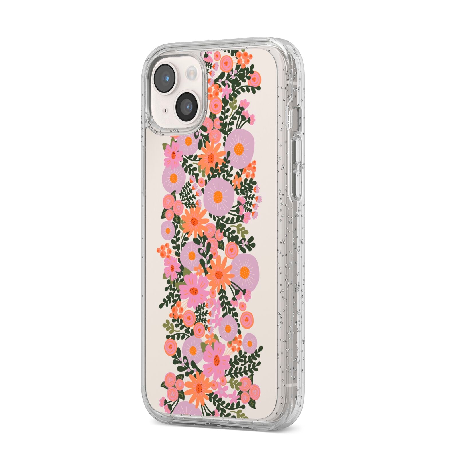 Floral Banner Pattern iPhone 14 Plus Glitter Tough Case Starlight Angled Image