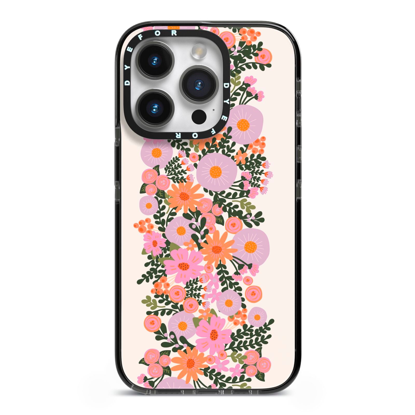 Floral Banner Pattern iPhone 14 Pro Black Impact Case on Silver phone