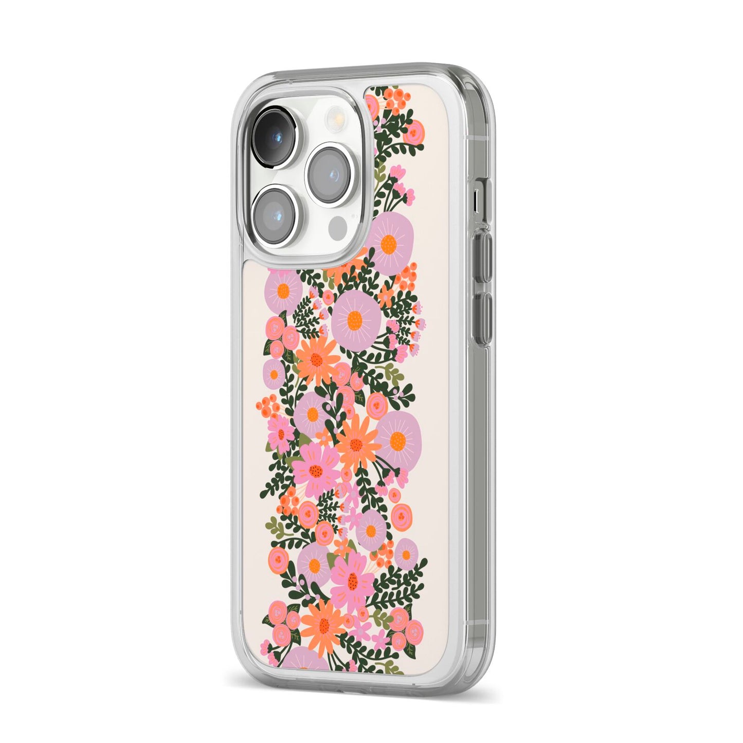 Floral Banner Pattern iPhone 14 Pro Clear Tough Case Silver Angled Image