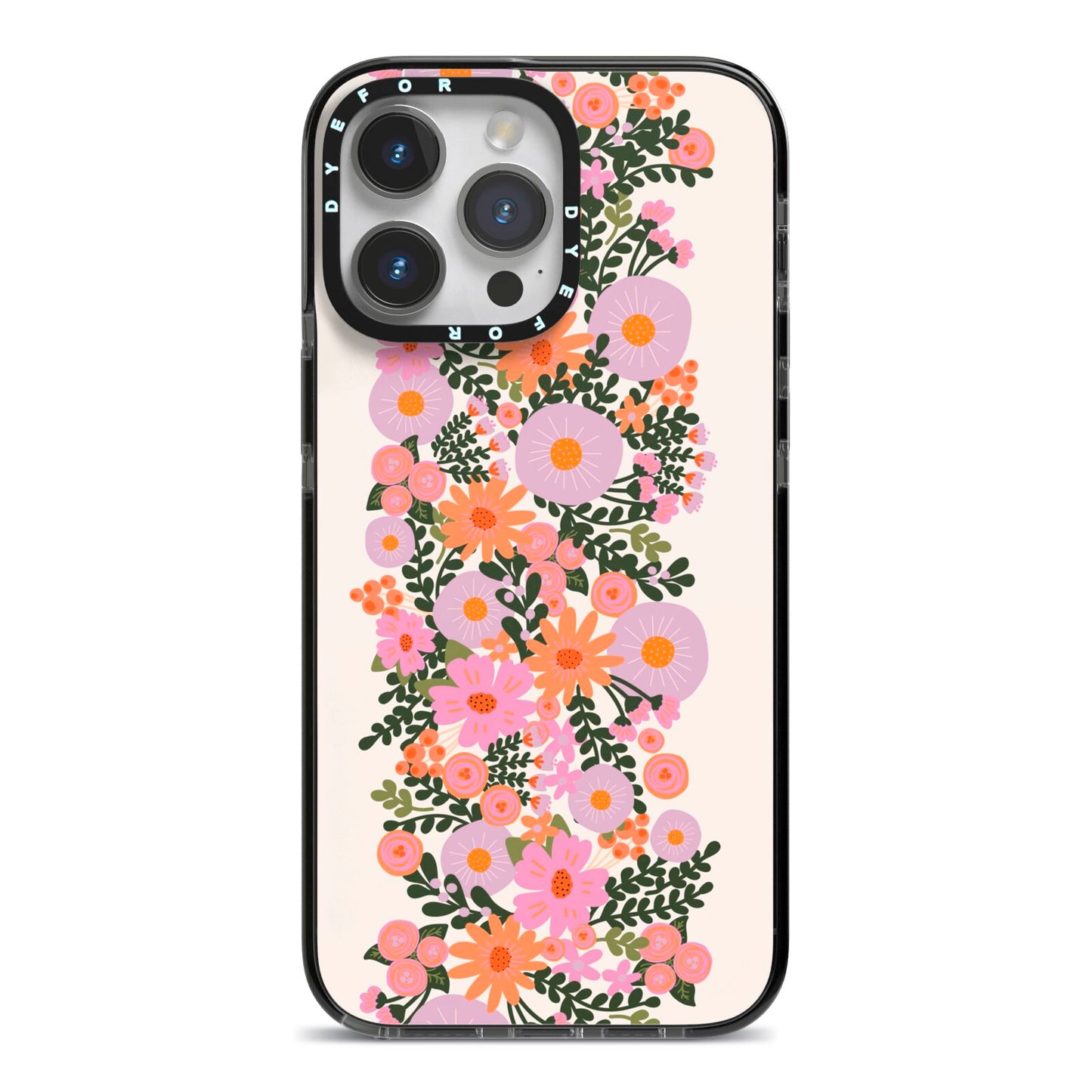 Floral Banner Pattern iPhone 14 Pro Max Black Impact Case on Silver phone