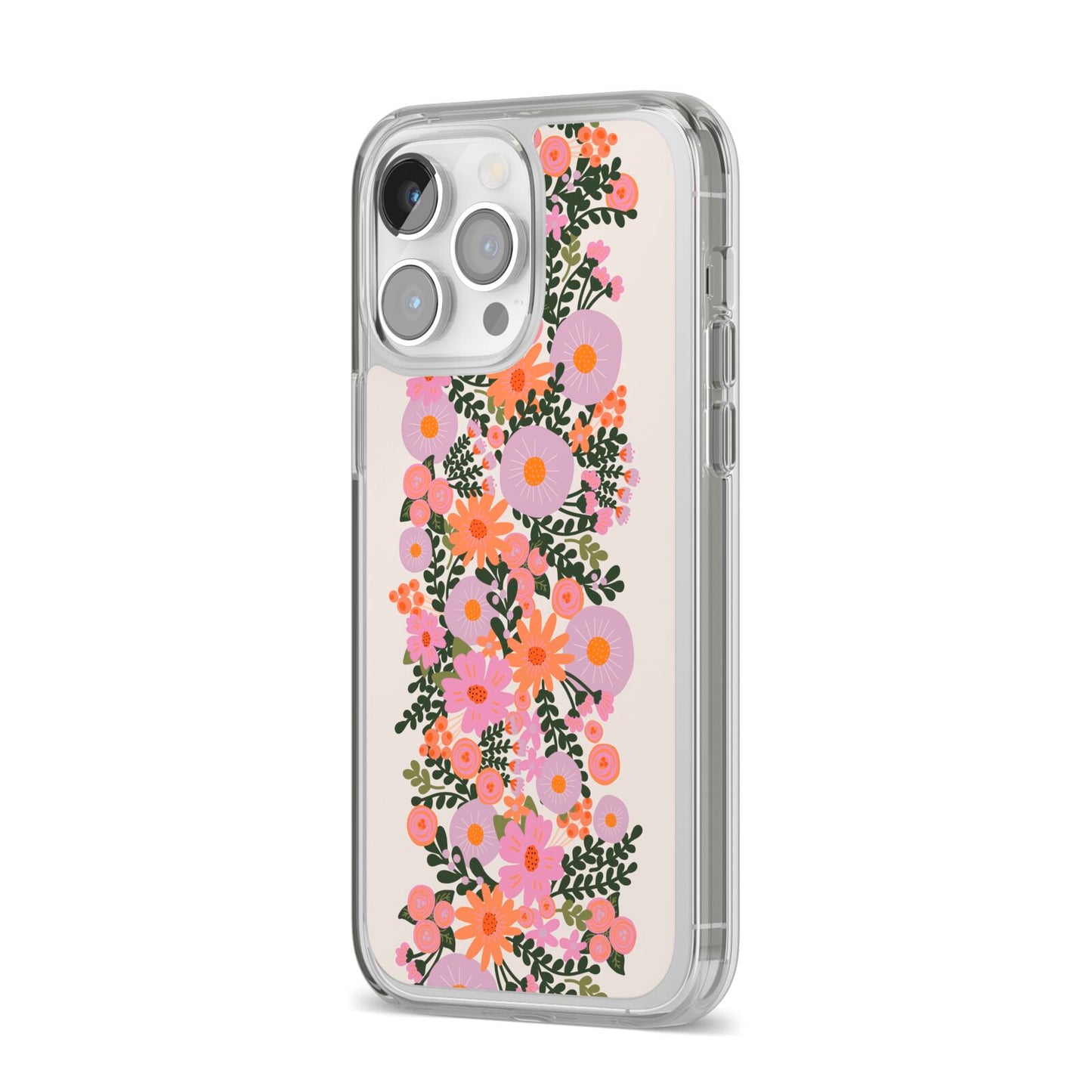 Floral Banner Pattern iPhone 14 Pro Max Clear Tough Case Silver Angled Image