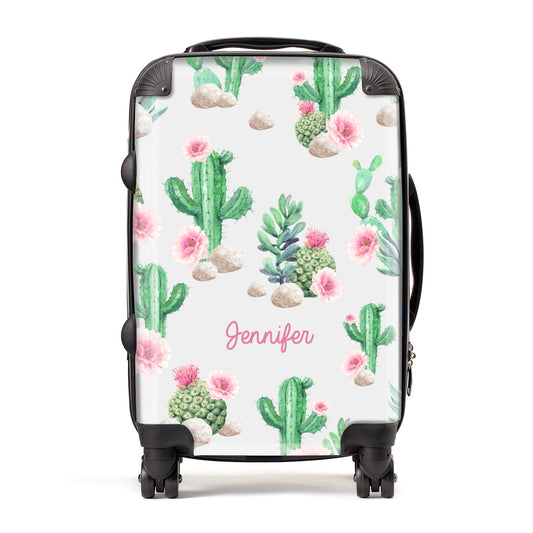 Floral Cactus Print with Name Suitcase
