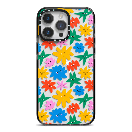 Floral Face iPhone 14 Pro Max Black Impact Case on Silver phone