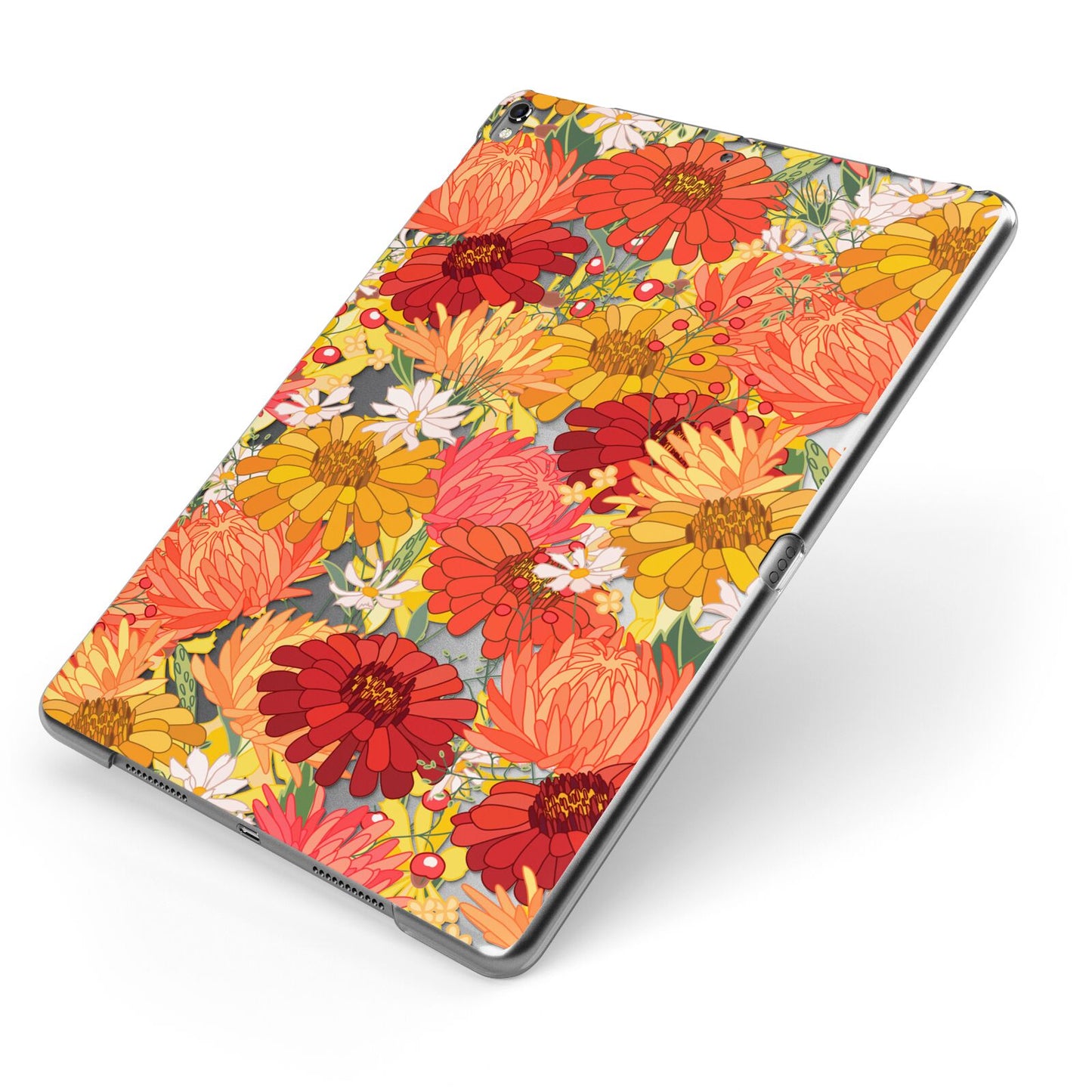 Floral Gerbera Apple iPad Case on Grey iPad Side View