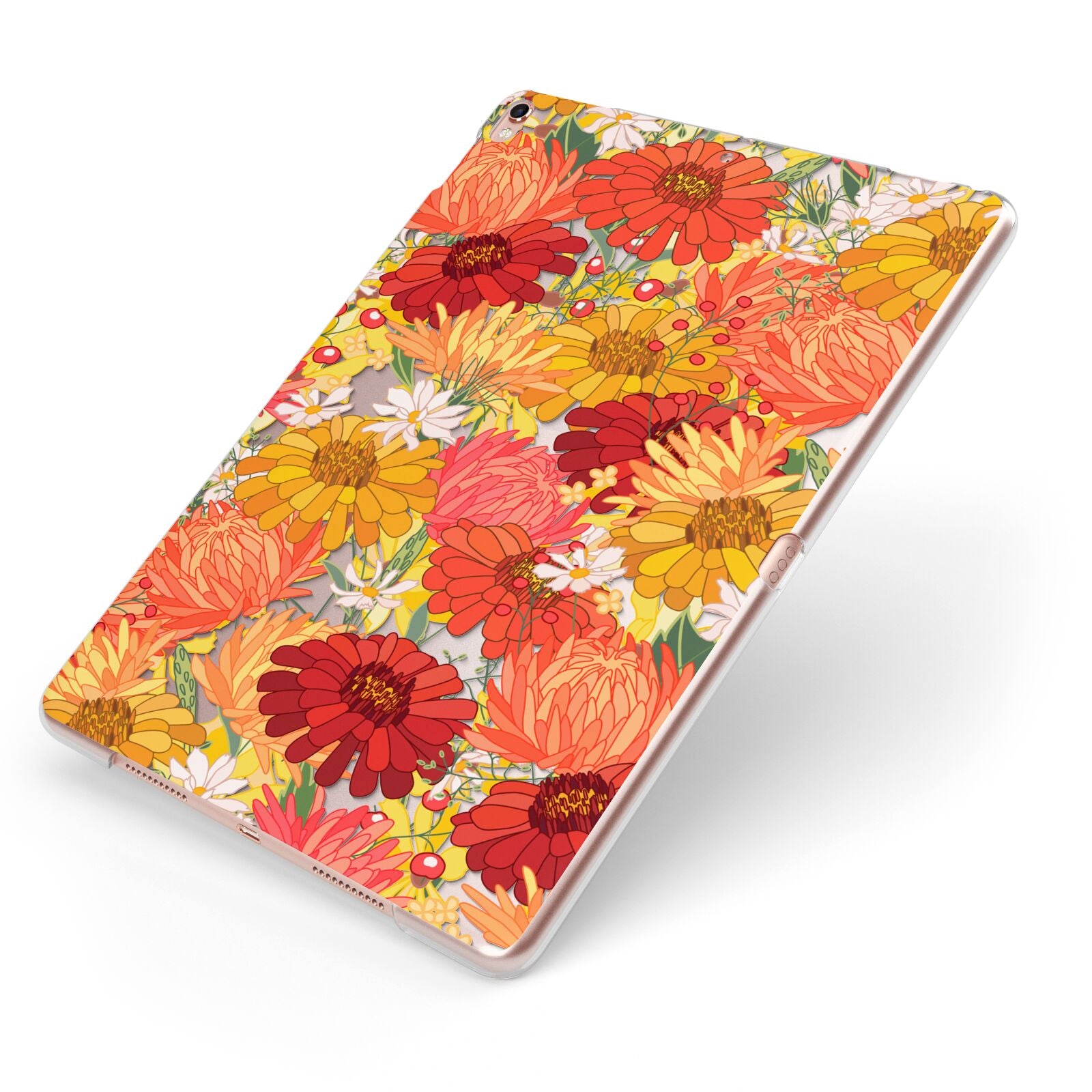Floral Gerbera Apple iPad Case on Rose Gold iPad Side View