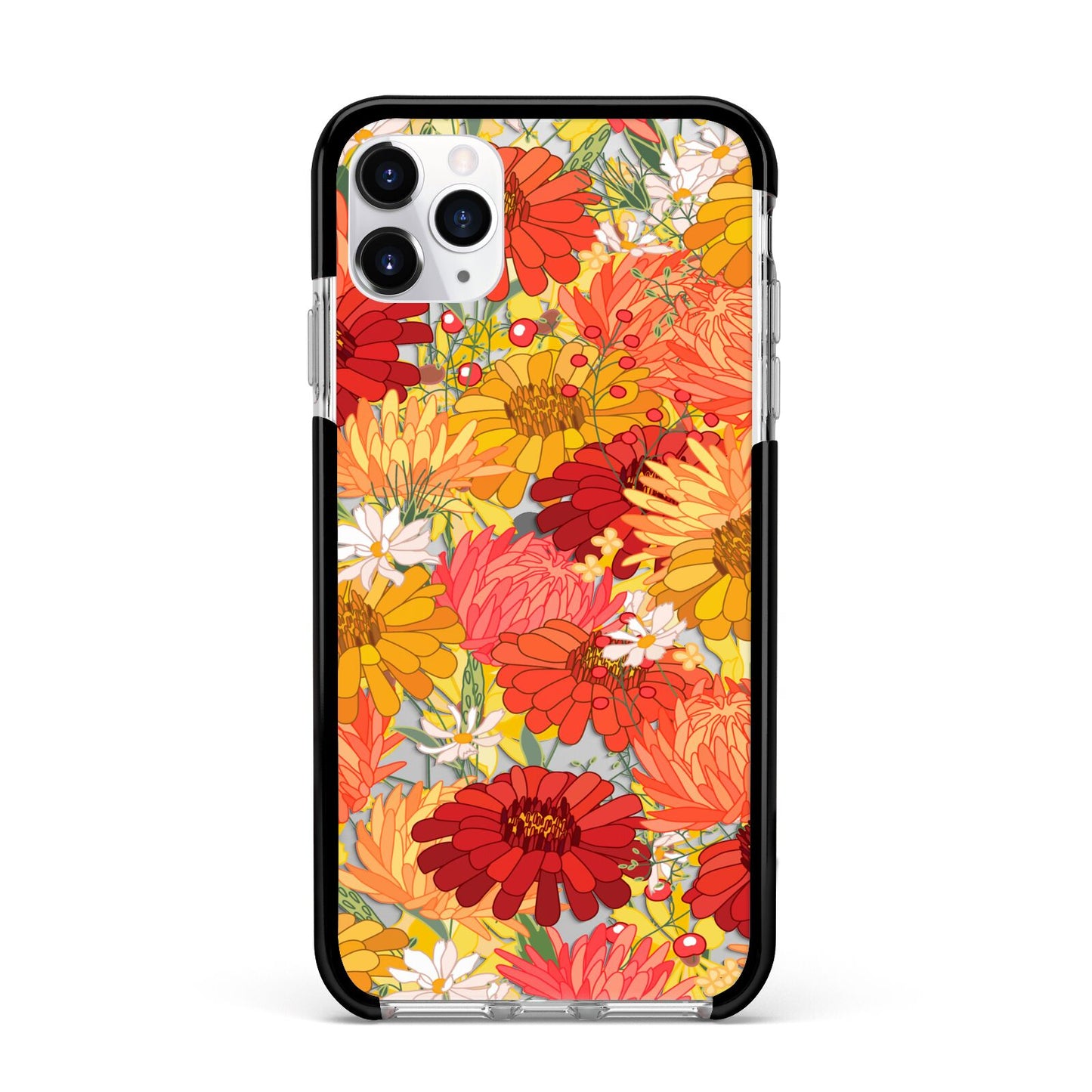 Floral Gerbera Apple iPhone 11 Pro Max in Silver with Black Impact Case