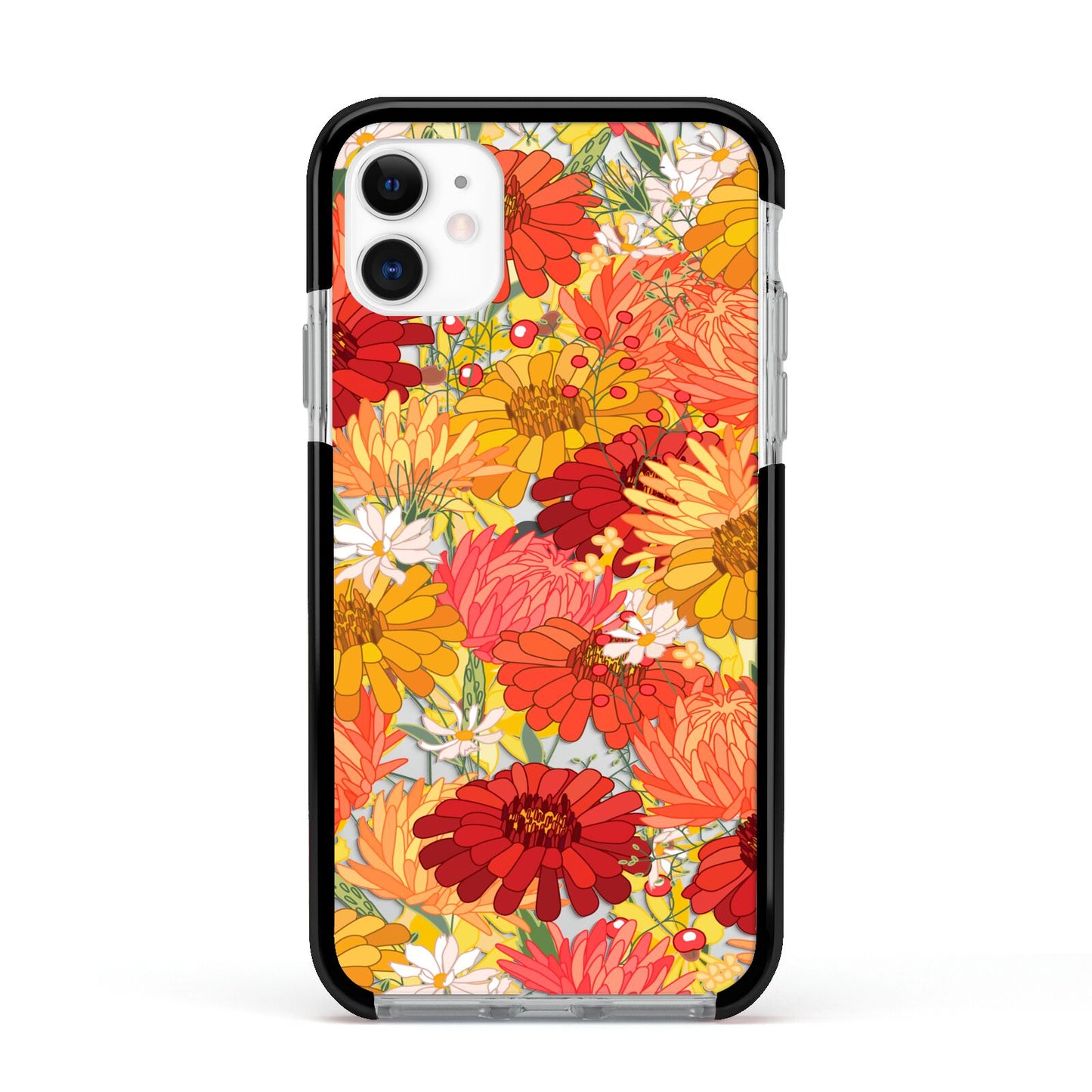 Floral Gerbera Apple iPhone 11 in White with Black Impact Case