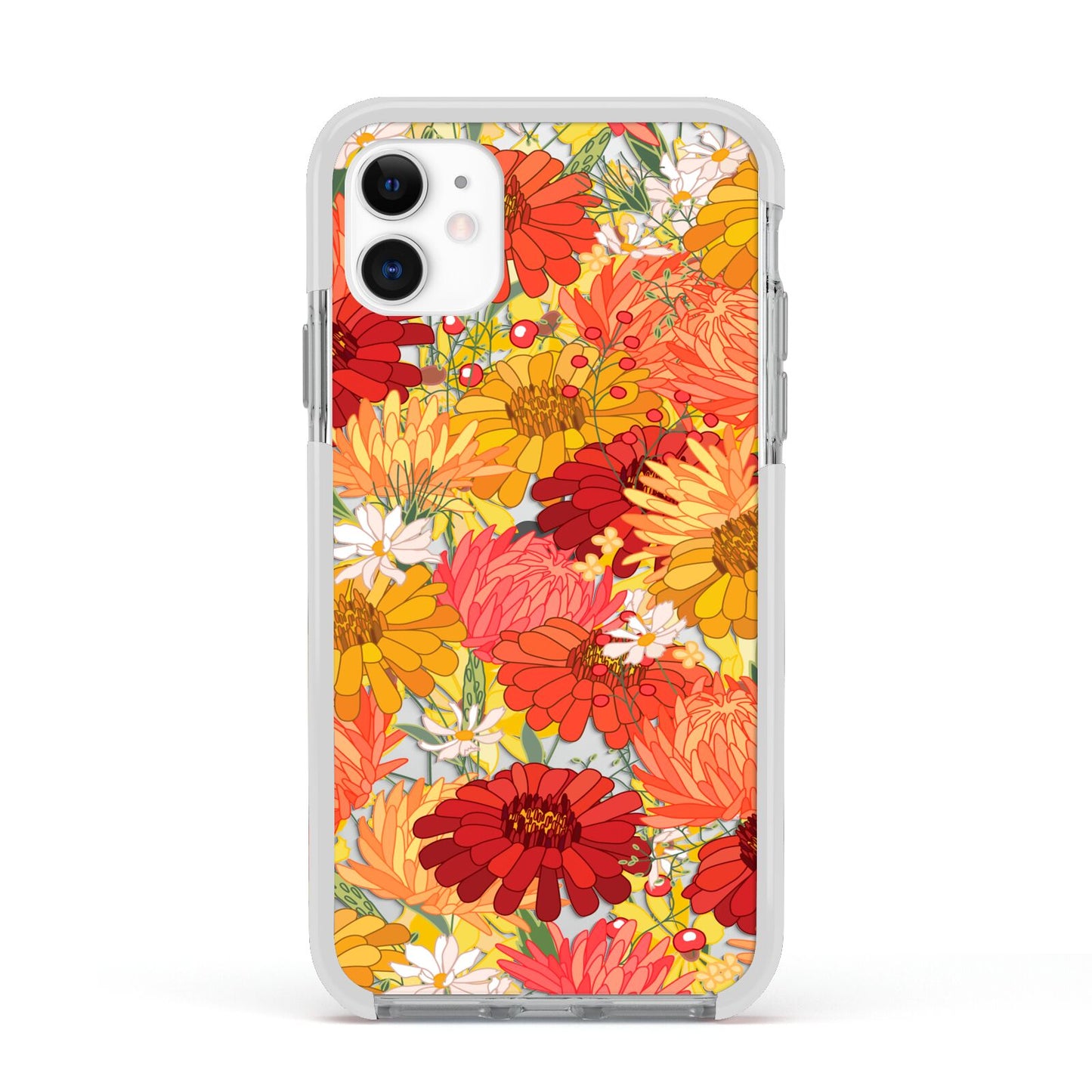 Floral Gerbera Apple iPhone 11 in White with White Impact Case