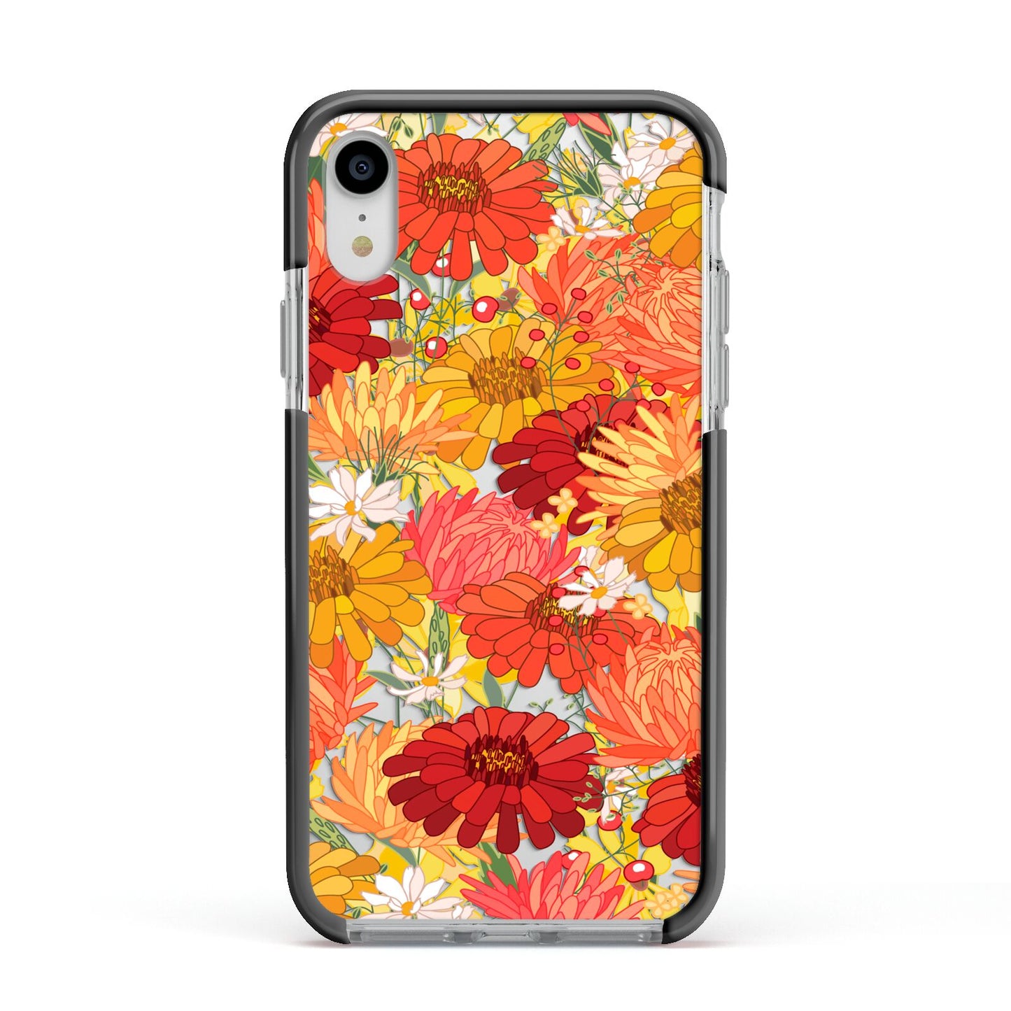 Floral Gerbera Apple iPhone XR Impact Case Black Edge on Silver Phone