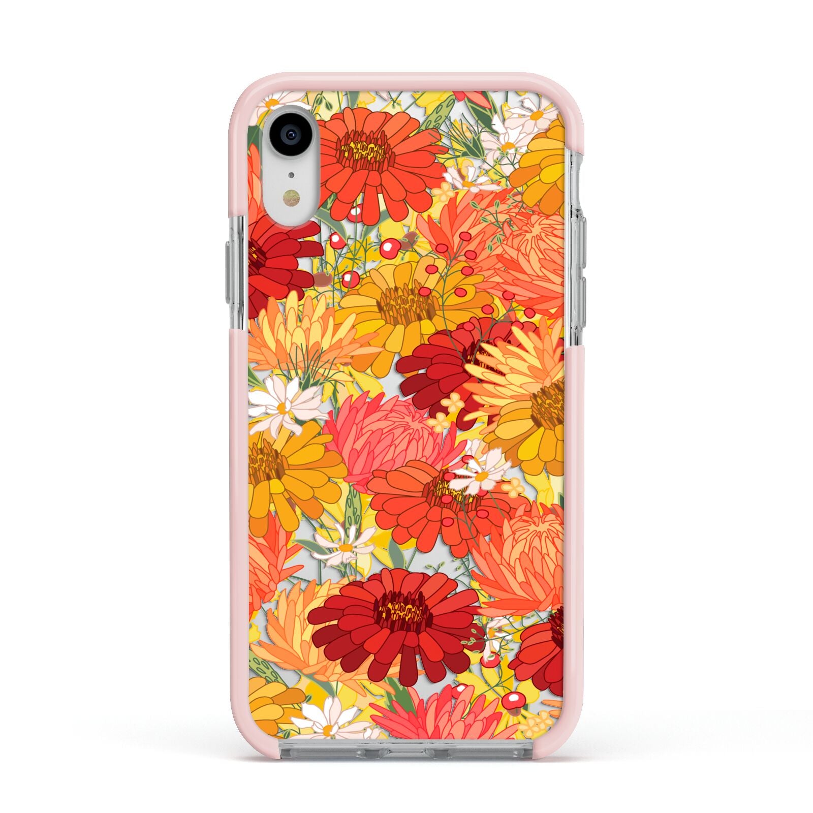 Floral Gerbera Apple iPhone XR Impact Case Pink Edge on Silver Phone