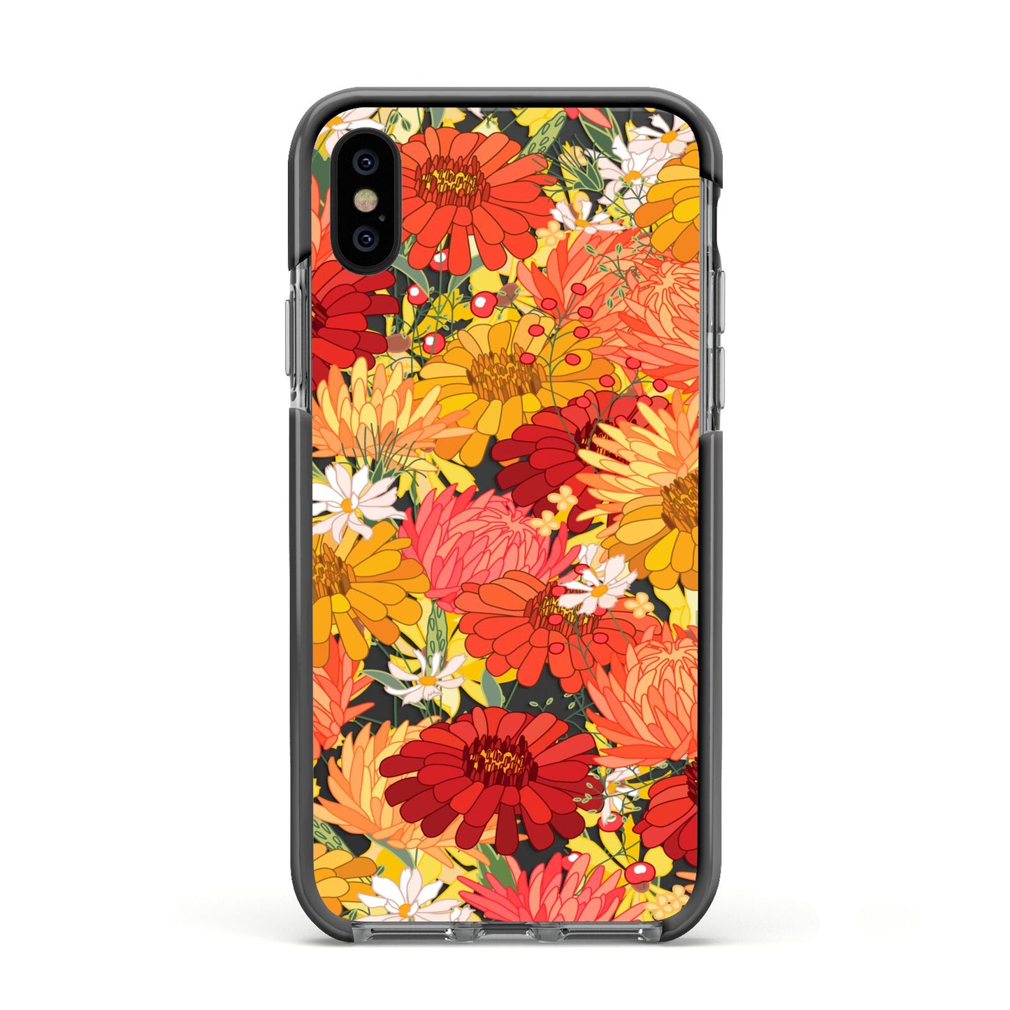 Floral Gerbera Apple iPhone Xs Impact Case Black Edge on Black Phone
