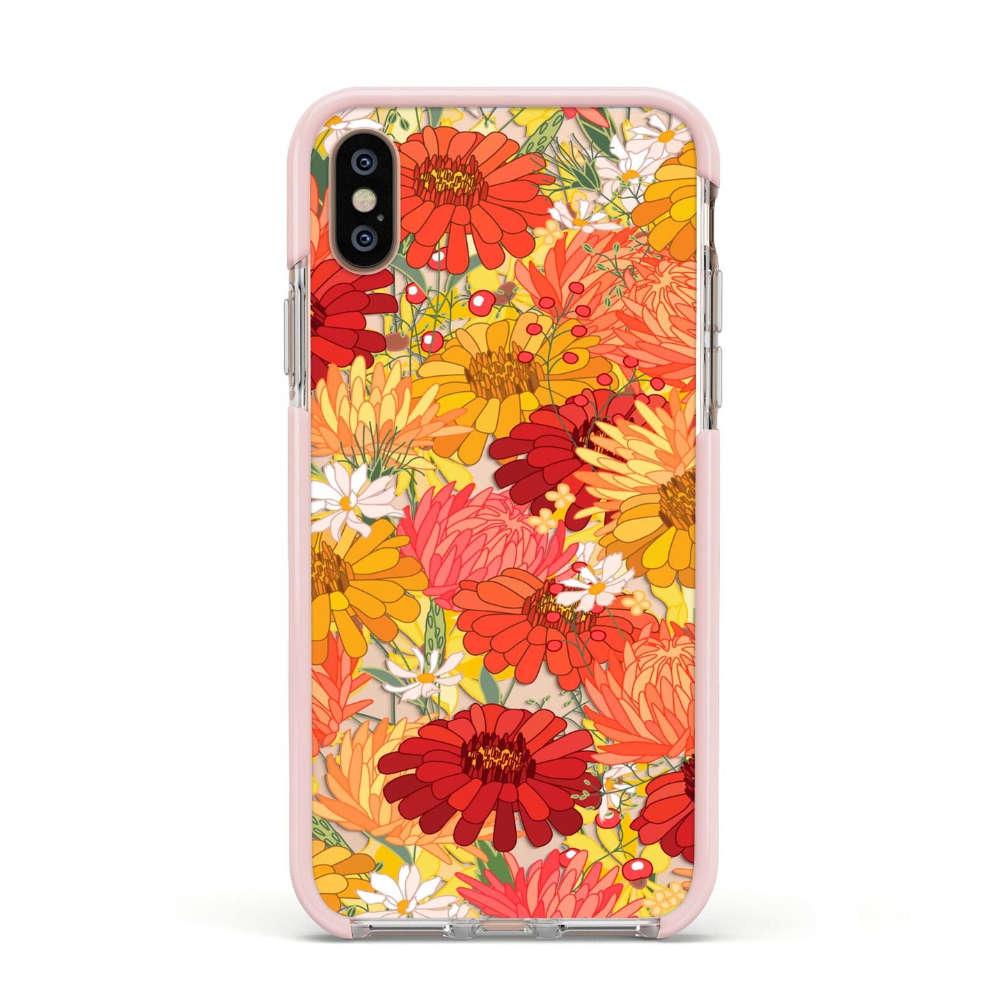 Floral Gerbera Apple iPhone Xs Impact Case Pink Edge on Gold Phone