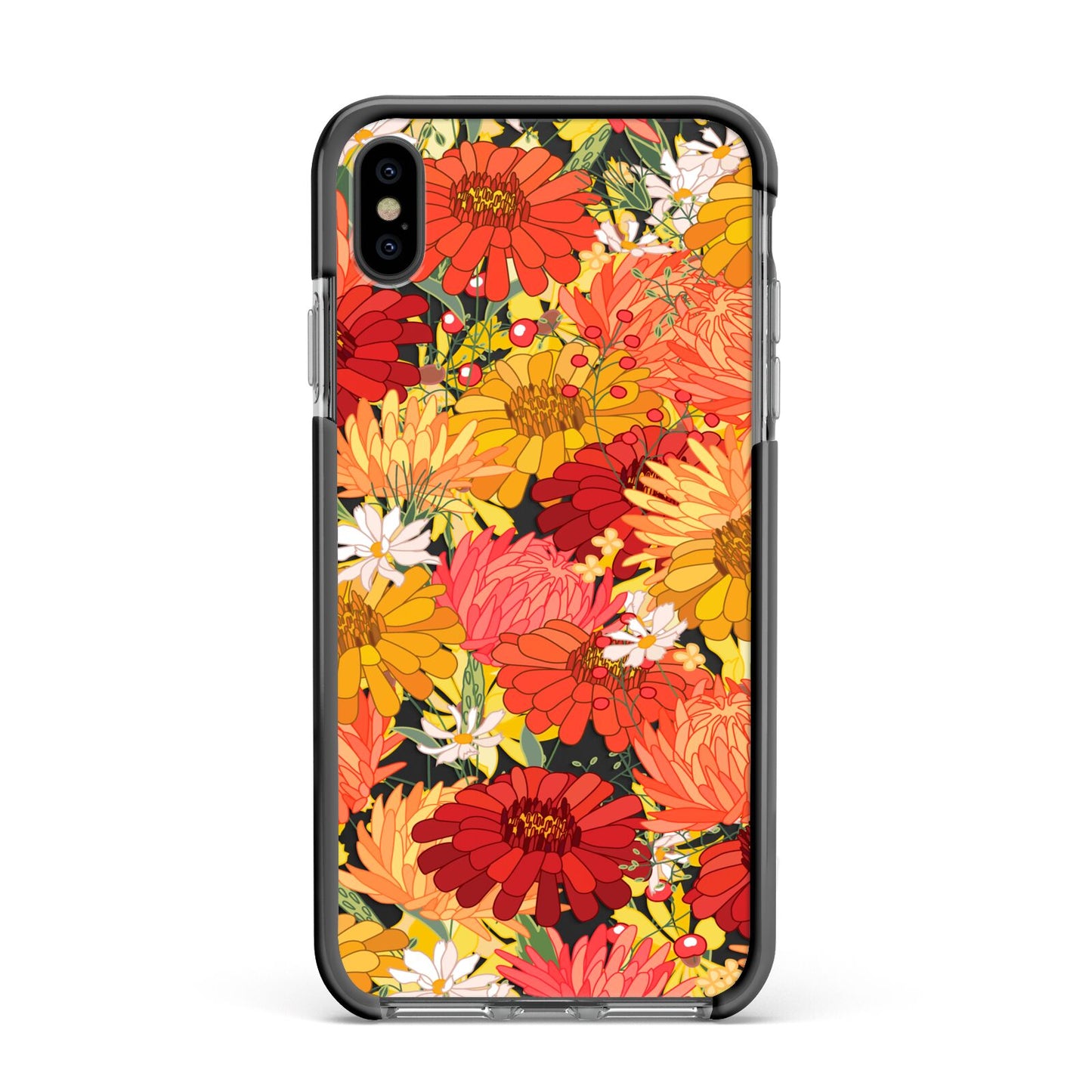 Floral Gerbera Apple iPhone Xs Max Impact Case Black Edge on Black Phone
